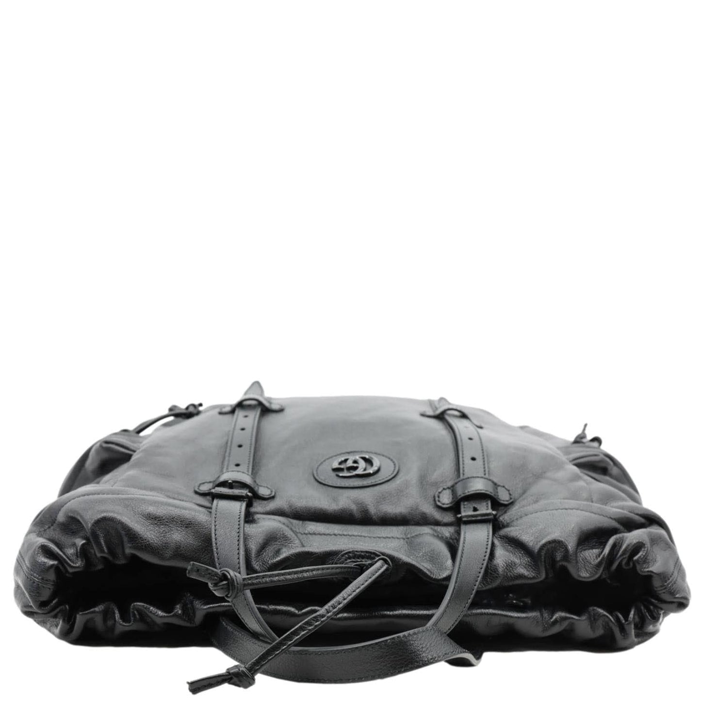 GUCCI Piuma Monochrome Leather Drawstring Bag Black 725664