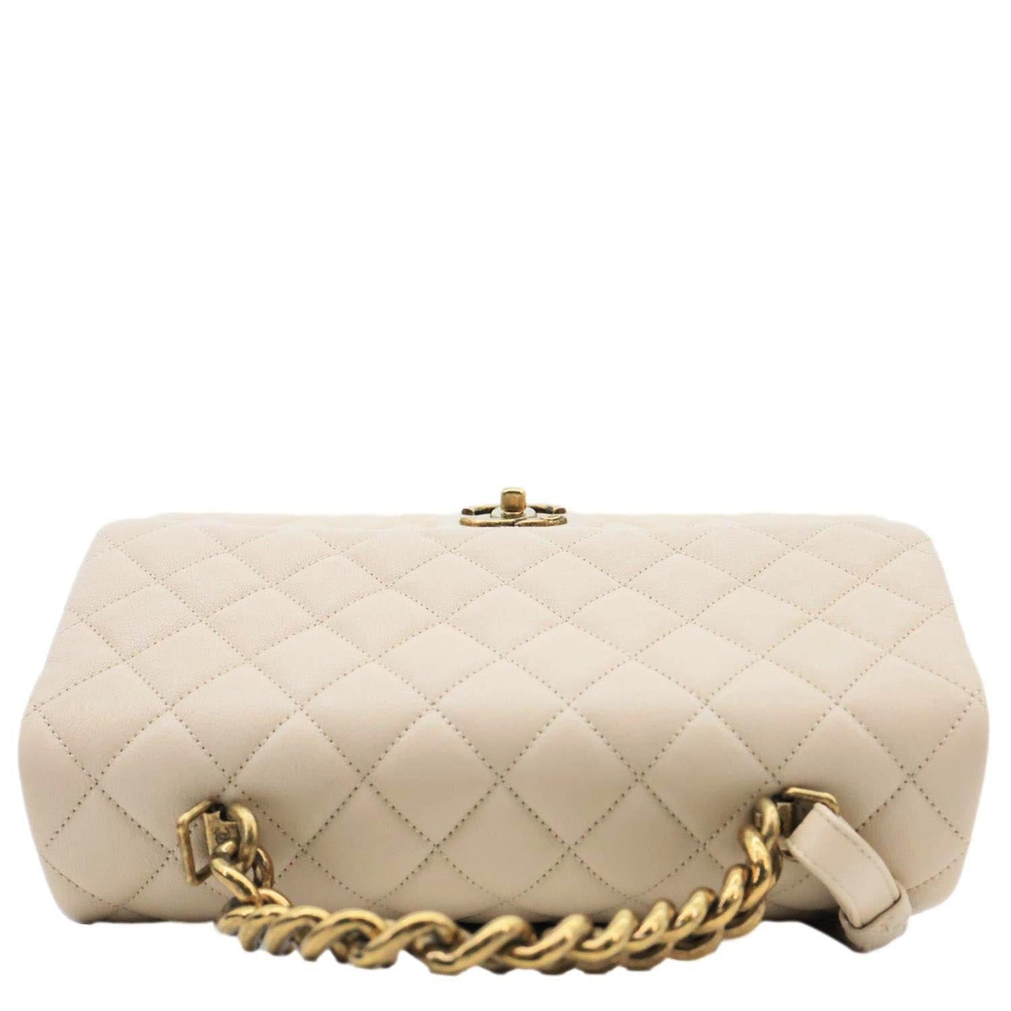 CHANEL Trapezio Flap Large Quilted Sheepskin Leather Crossbody Bag Beige