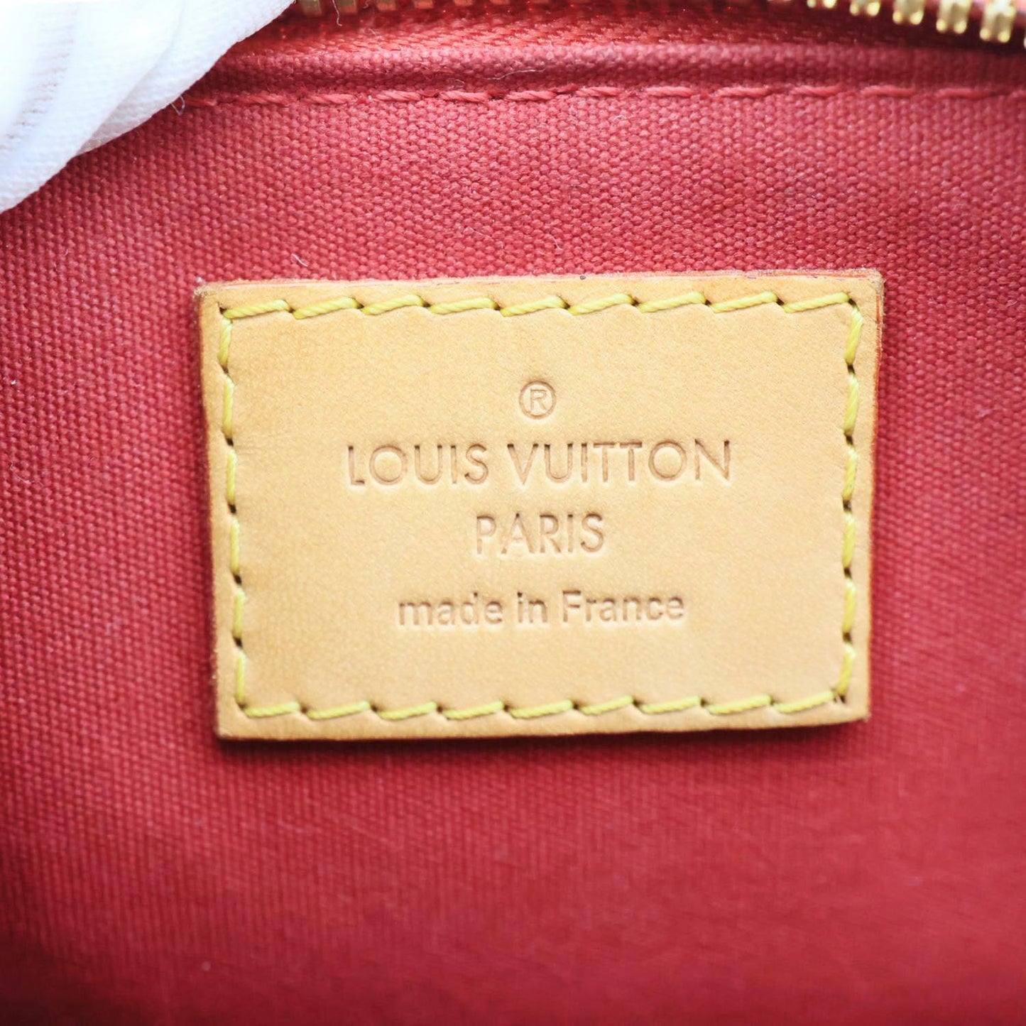 LOUIS VUITTON Alma BB Monogram Rayures Vernis Satchel Bag Red