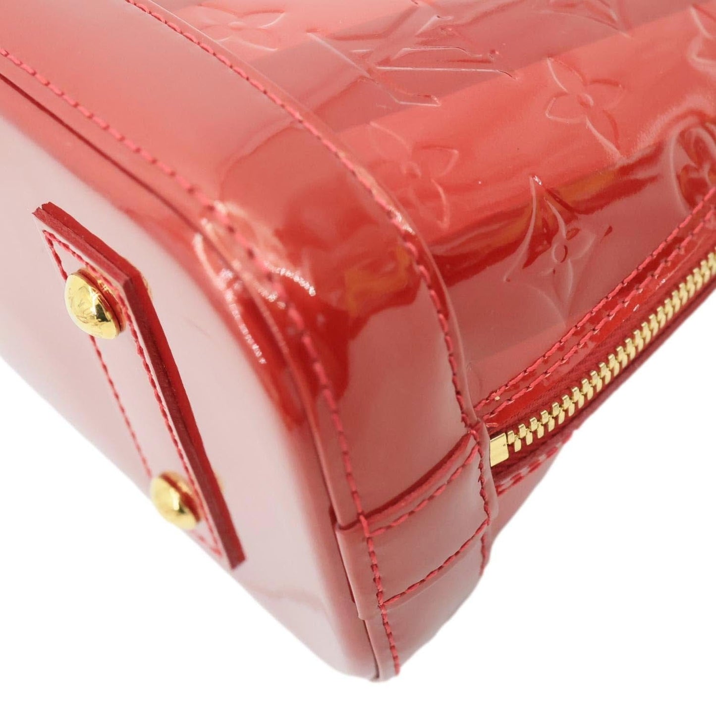 LOUIS VUITTON Alma BB Monogram Rayures Vernis Satchel Bag Red