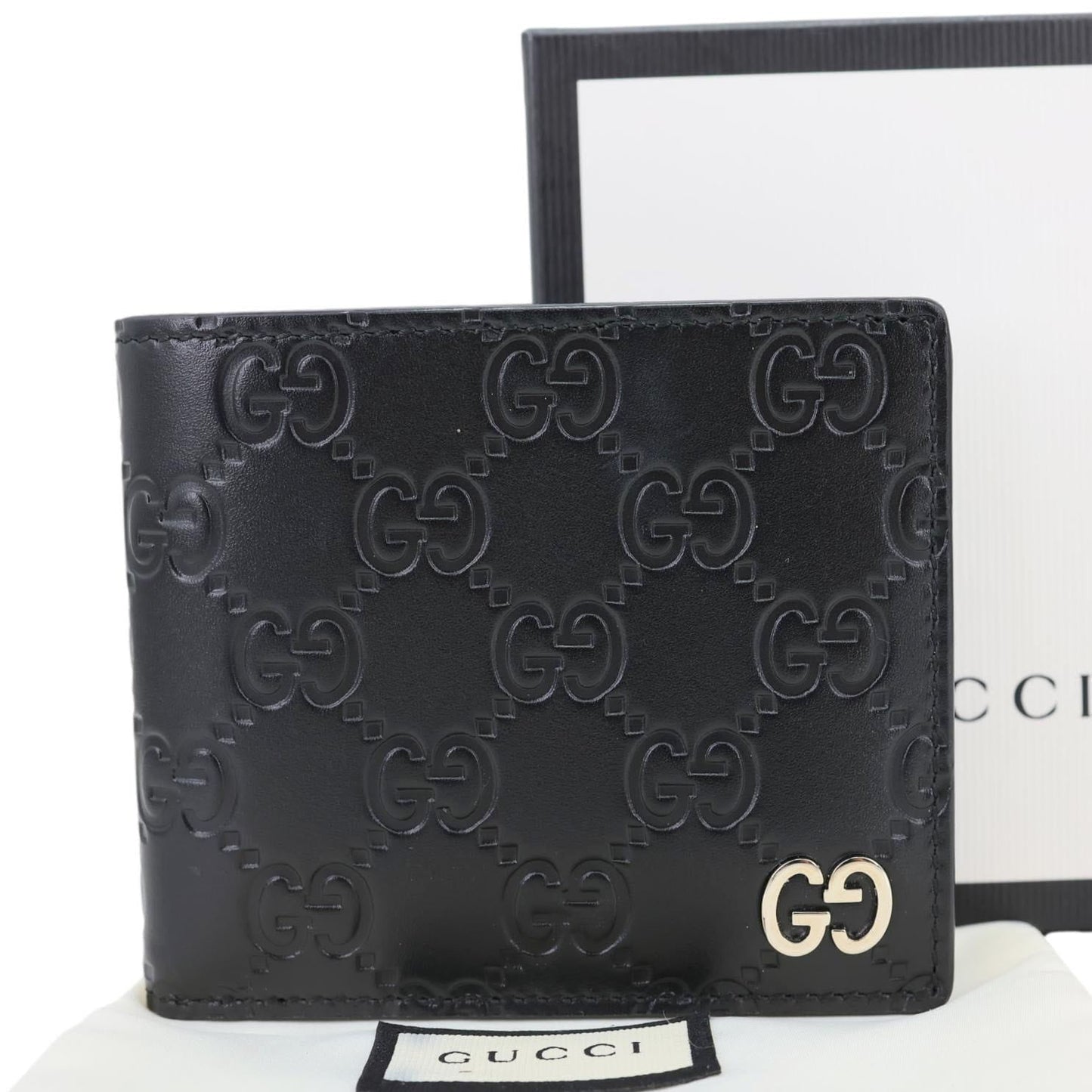 GUCCI GG Signature Leather Bifold Men's Wallet Black 473916