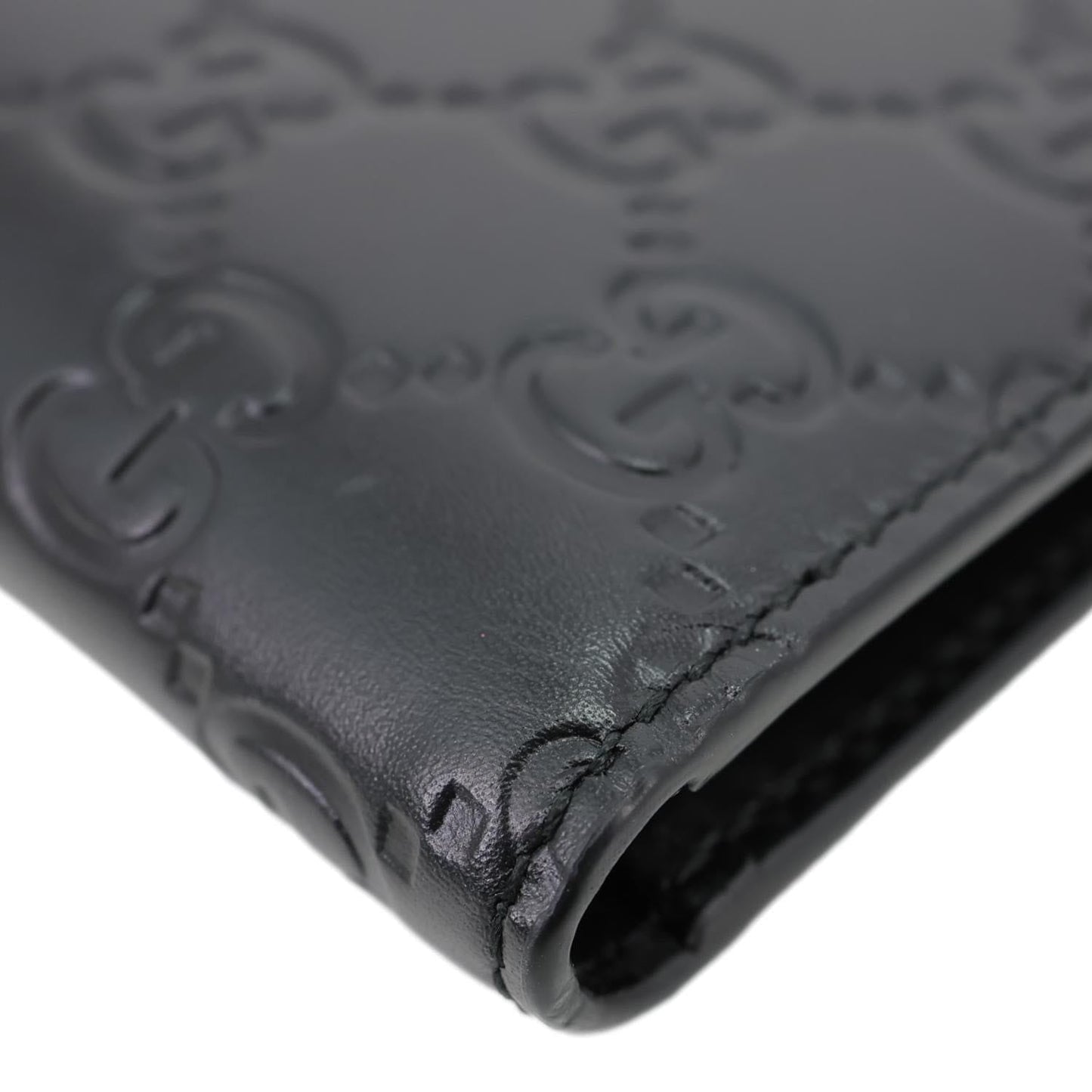 GUCCI GG Signature Leather Bifold Men's Wallet Black 473916