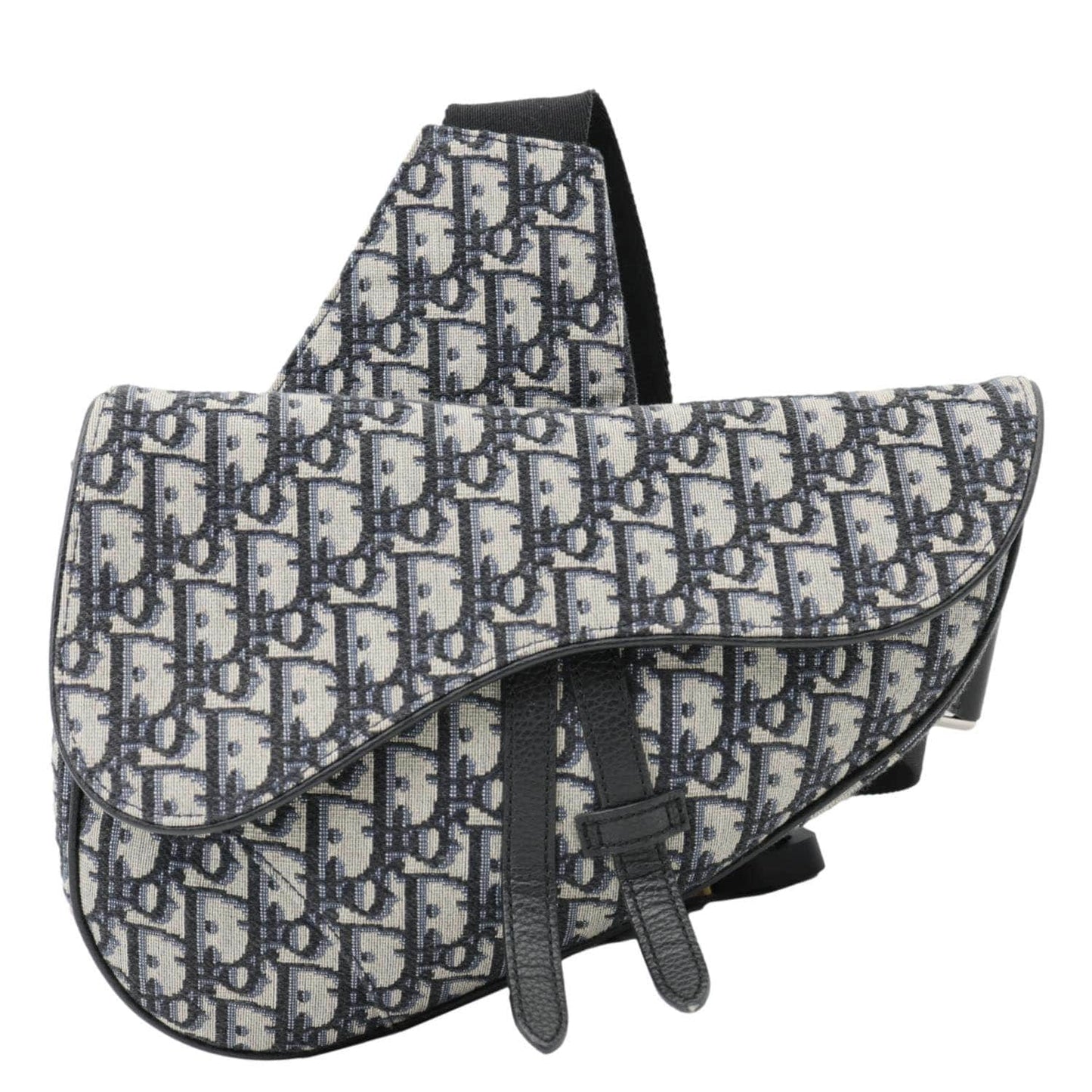 CHRISTIAN DIOR Saddle Oblique Jacquard Crossbody Bag Navy Blue