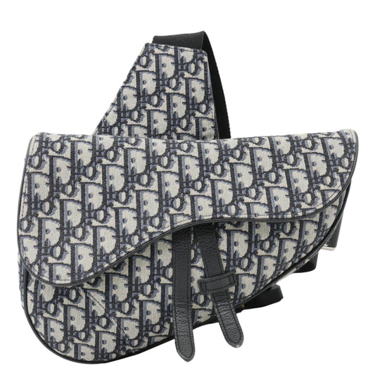 CHRISTIAN DIOR Saddle Oblique Jacquard Crossbody Bag Navy Blue