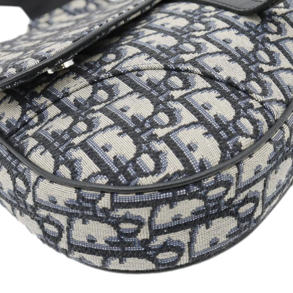 CHRISTIAN DIOR Saddle Oblique Jacquard Crossbody Bag Navy Blue