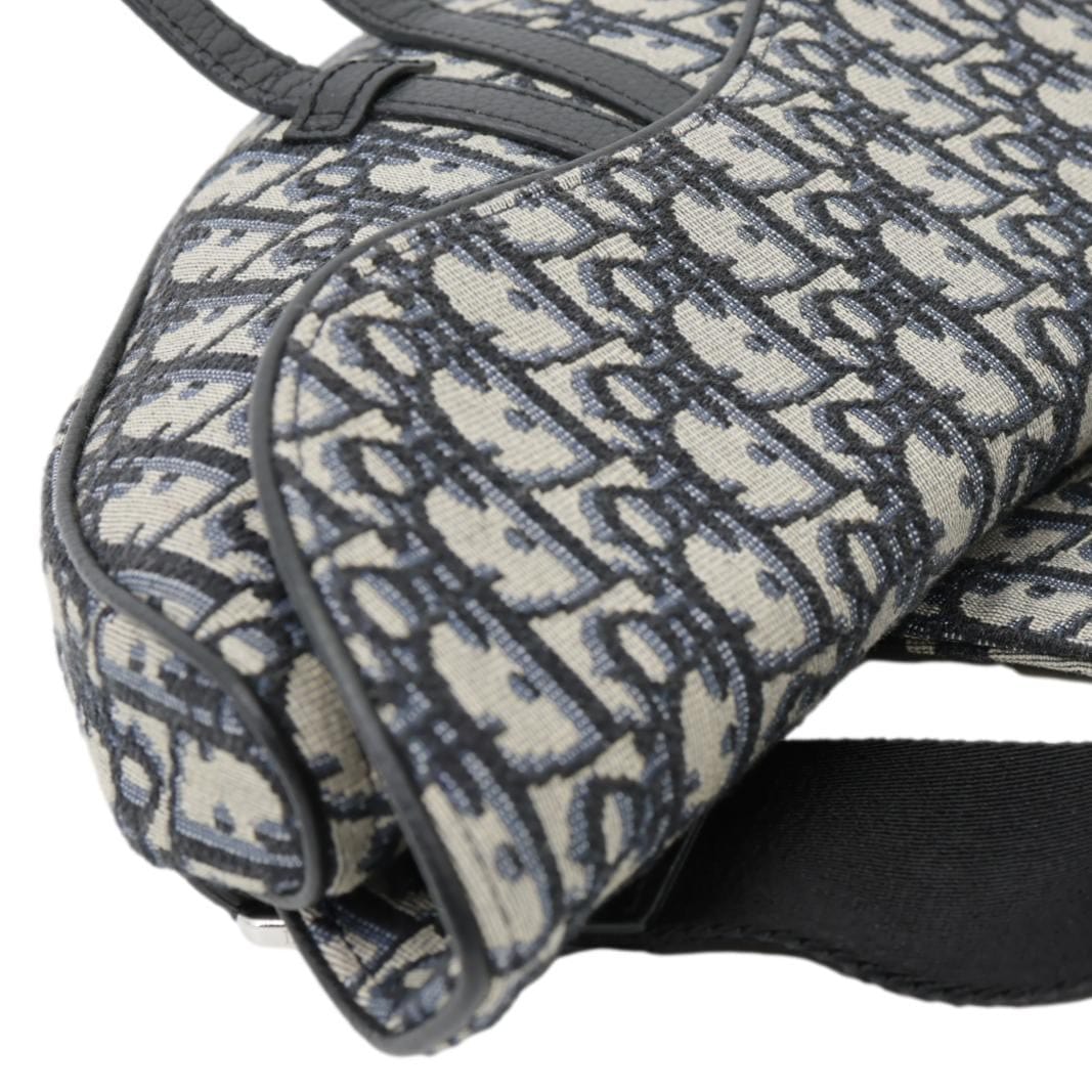 CHRISTIAN DIOR Saddle Oblique Jacquard Crossbody Bag Navy Blue