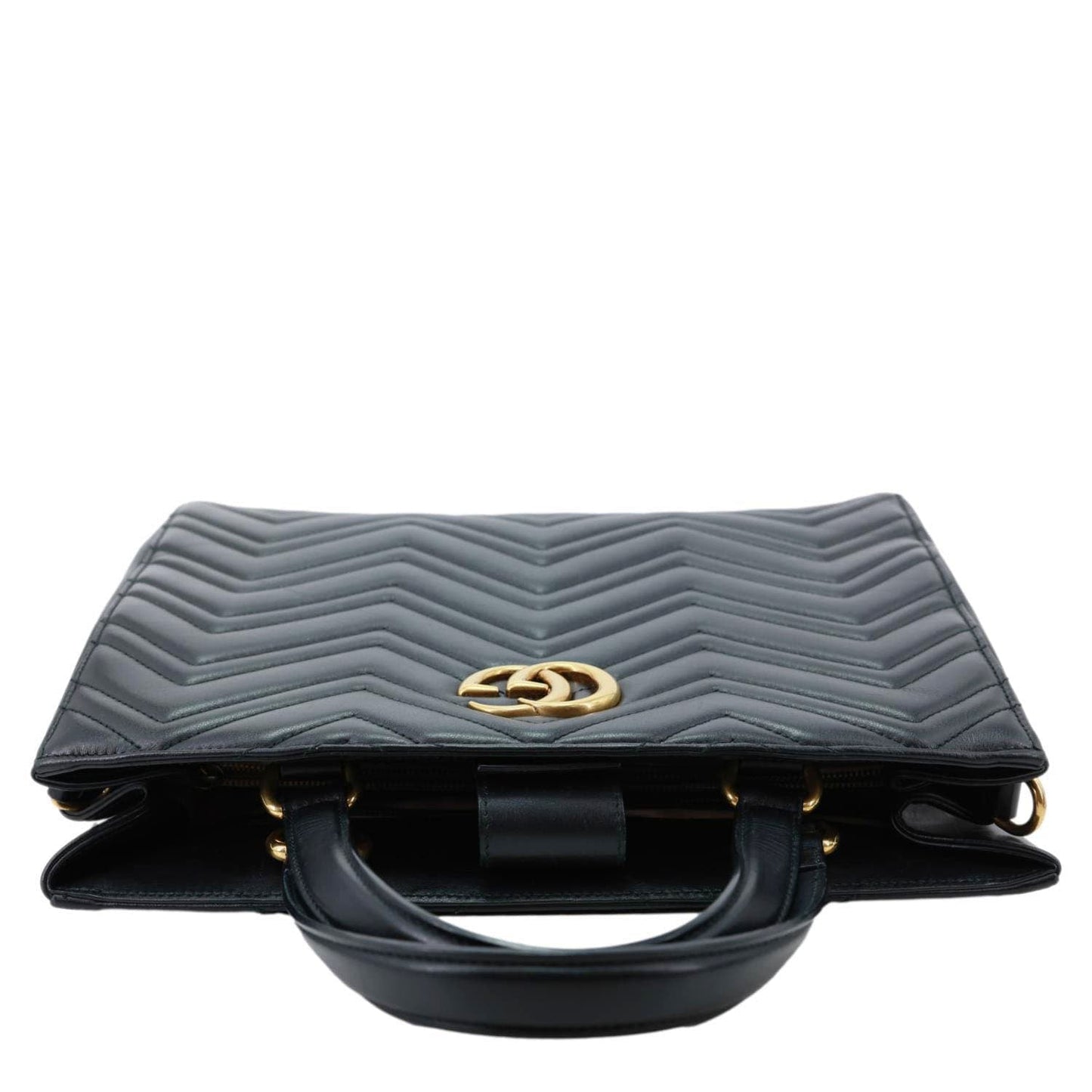 GUCCI GG Marmont Medium Calfskin Matelasser Leather Tote Shoulder Bag Black 443505