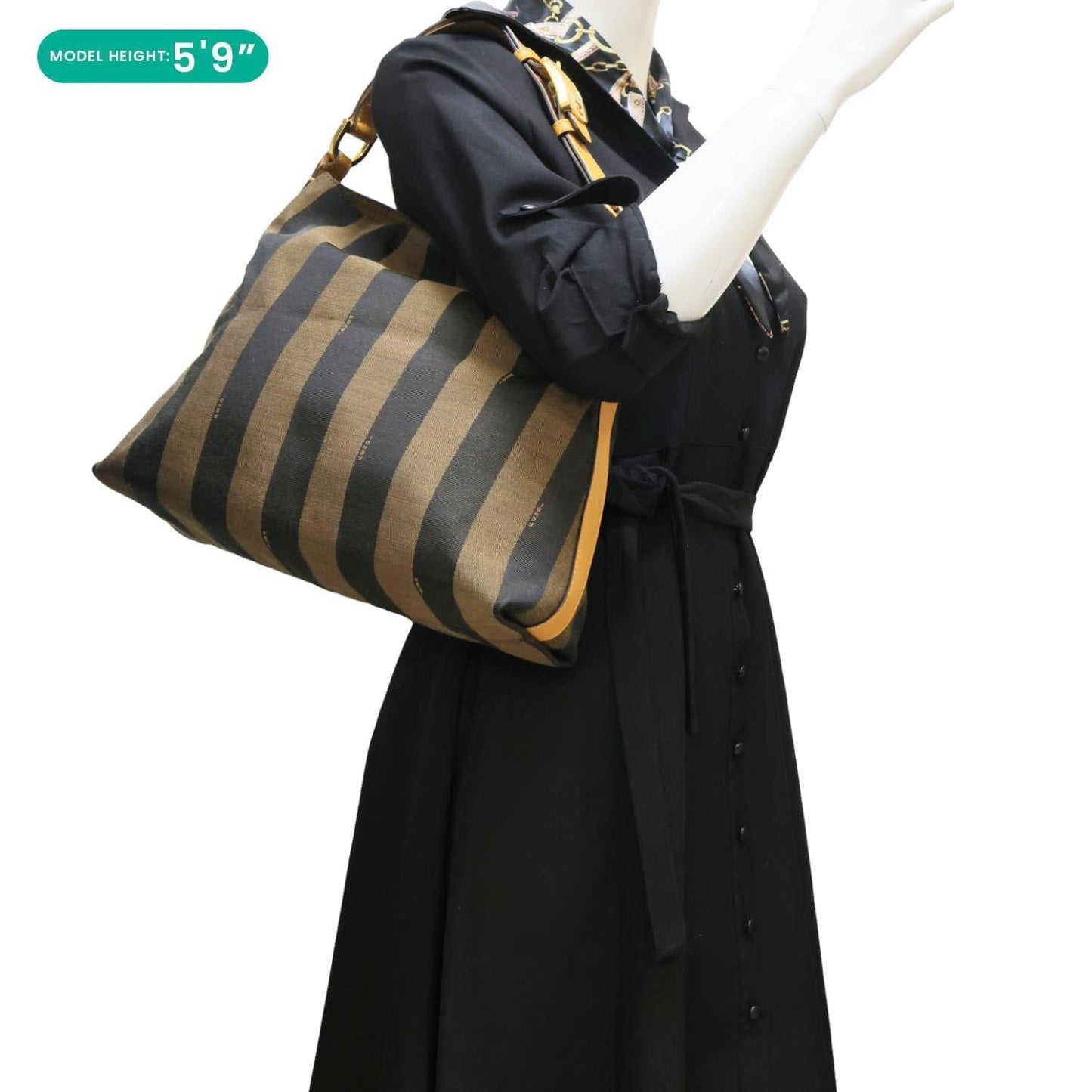 FENDI Pequin Stripe Canvas Hobo Bag Tobacco