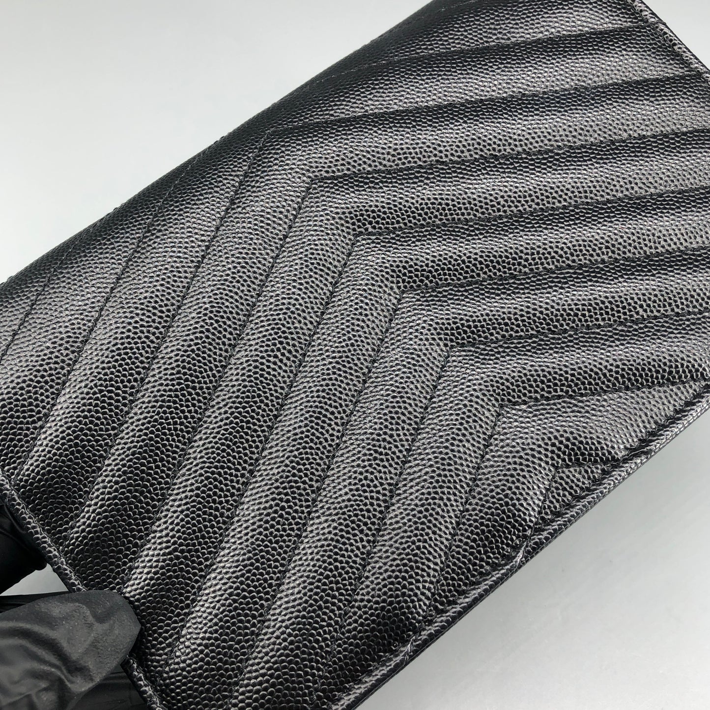 Saint Laurent Envelope Chevron Grain Leather Chain Shoulder Bag Black
