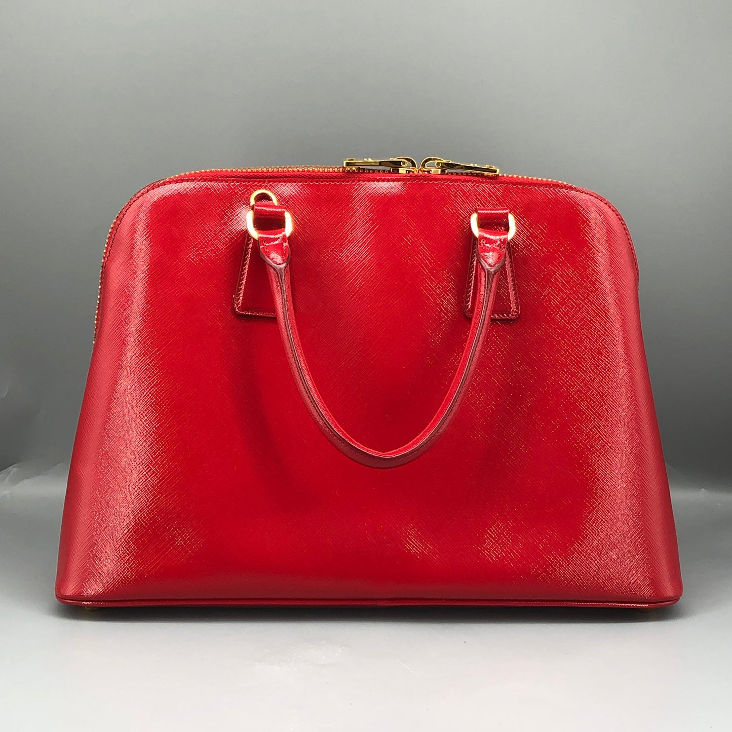 Prada Vernice Saffiano Promenade Dome Satchel Bag Red