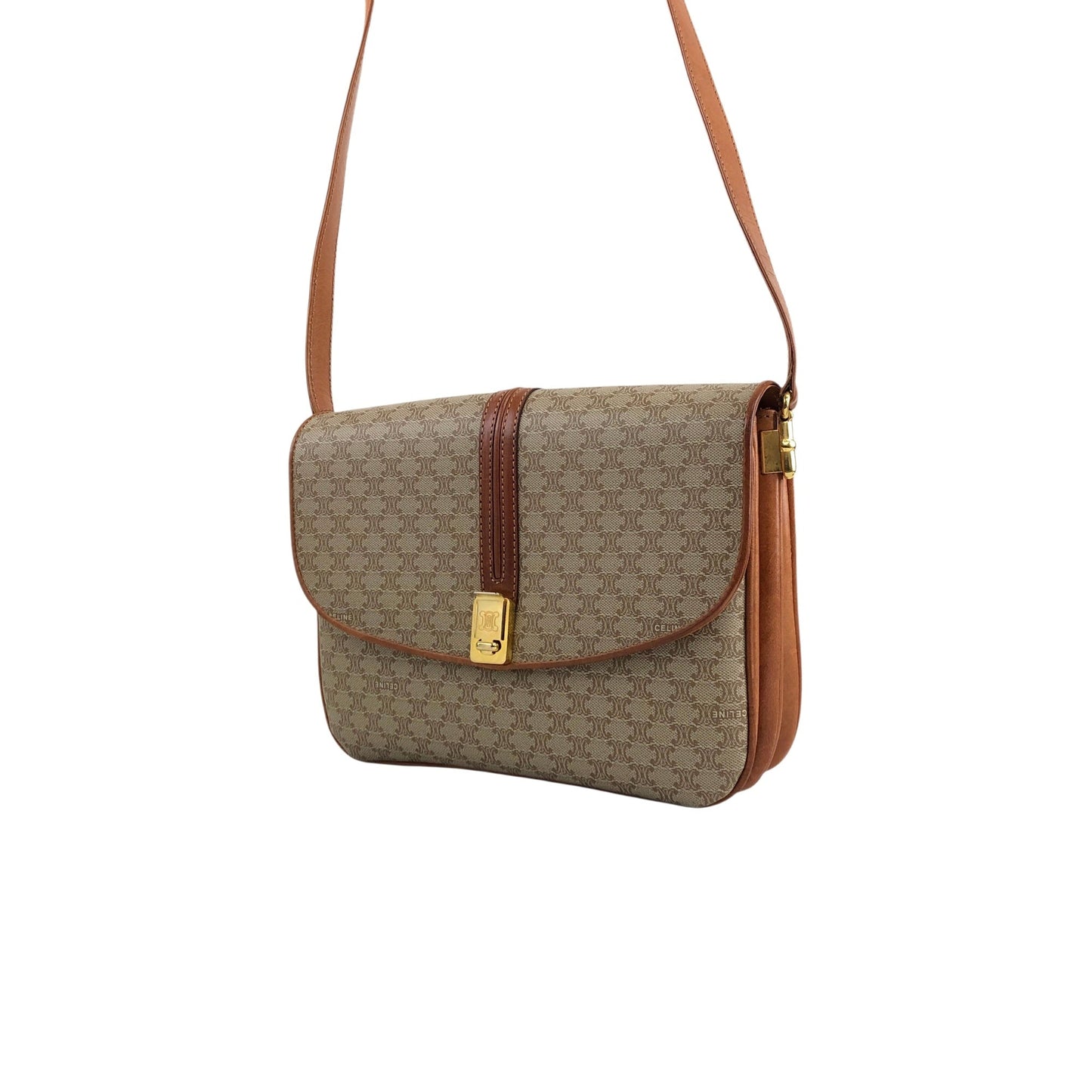 CELINE Macadam Front Buckle Shoulder bag Beige ezjmir