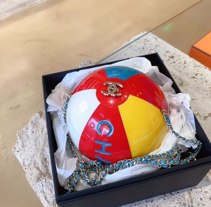 Chanel Limited Edition Red Yellow Blue And White Lucite Beach Ball Bag Pale Gold Hardware