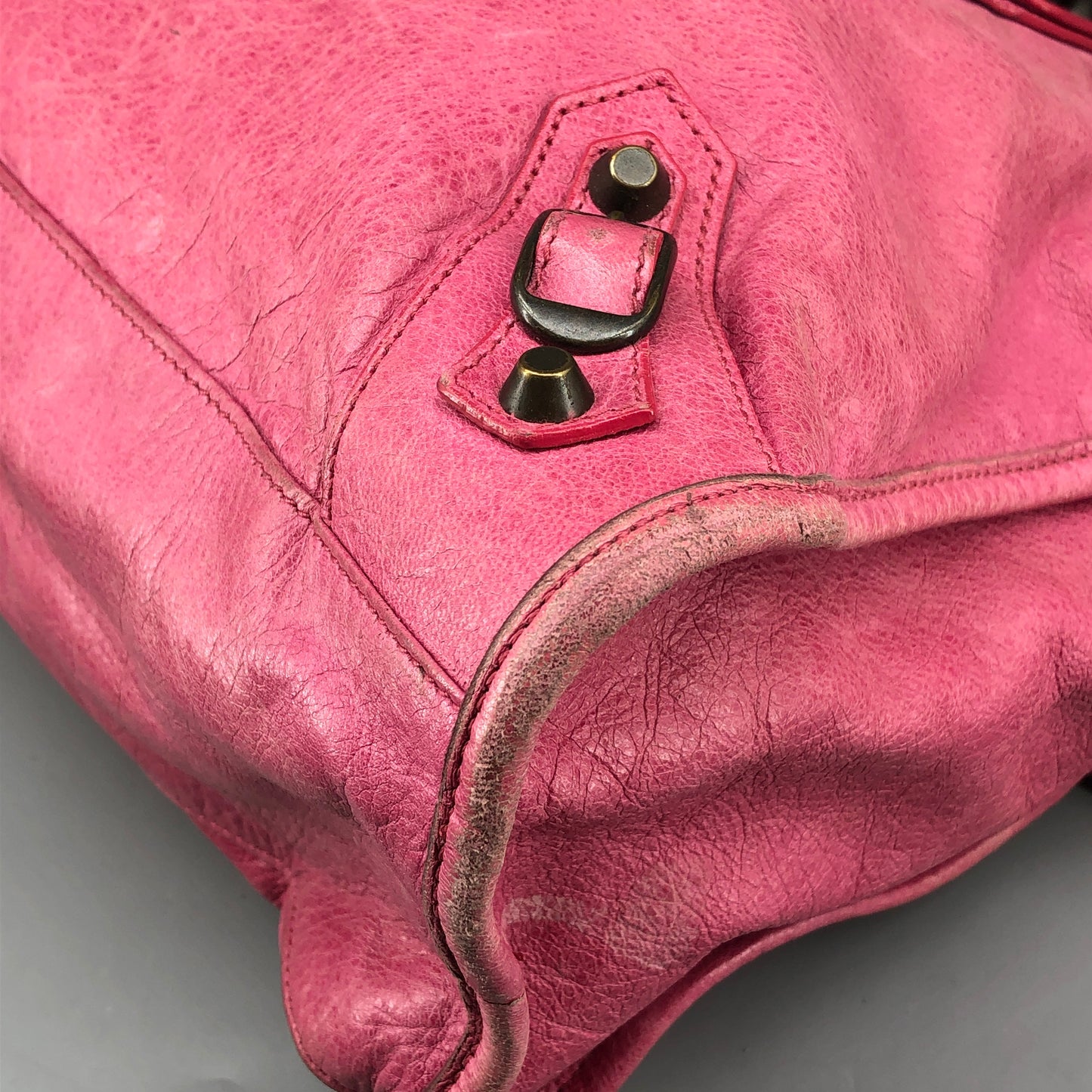 Balenciaga Pink Distressed Leather City Handbag Shoulder Bag