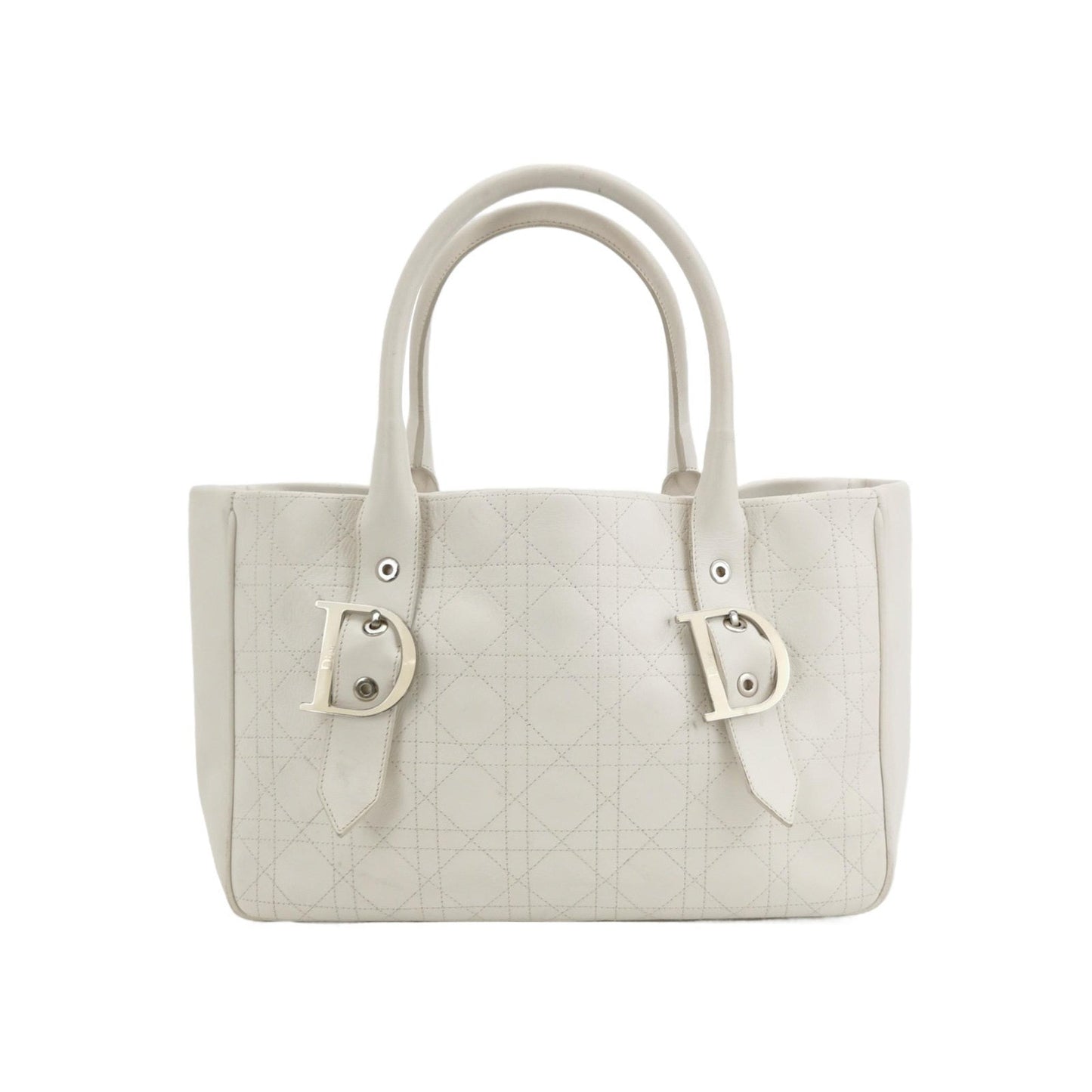Dior Cannage Leather Tote Bag White 2005 with Silver Hardware