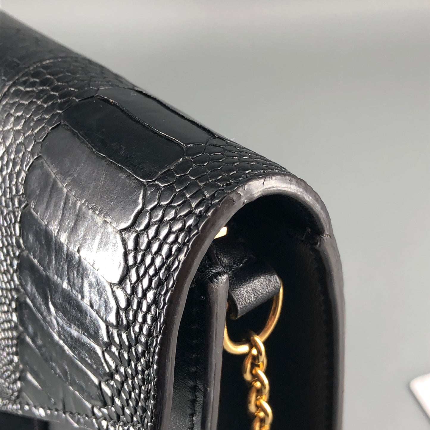 Celine Genuine Python & Smooth Calfskin Envelope Chain Shoulder Bag Black