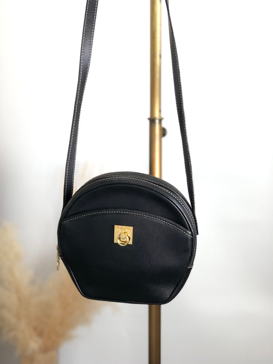 CELINE Gancini Round Shoulder bag Black 8b4h8c