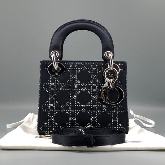 Christian Dior Lady Dior Mini Navy Cannage Satin with Crystals