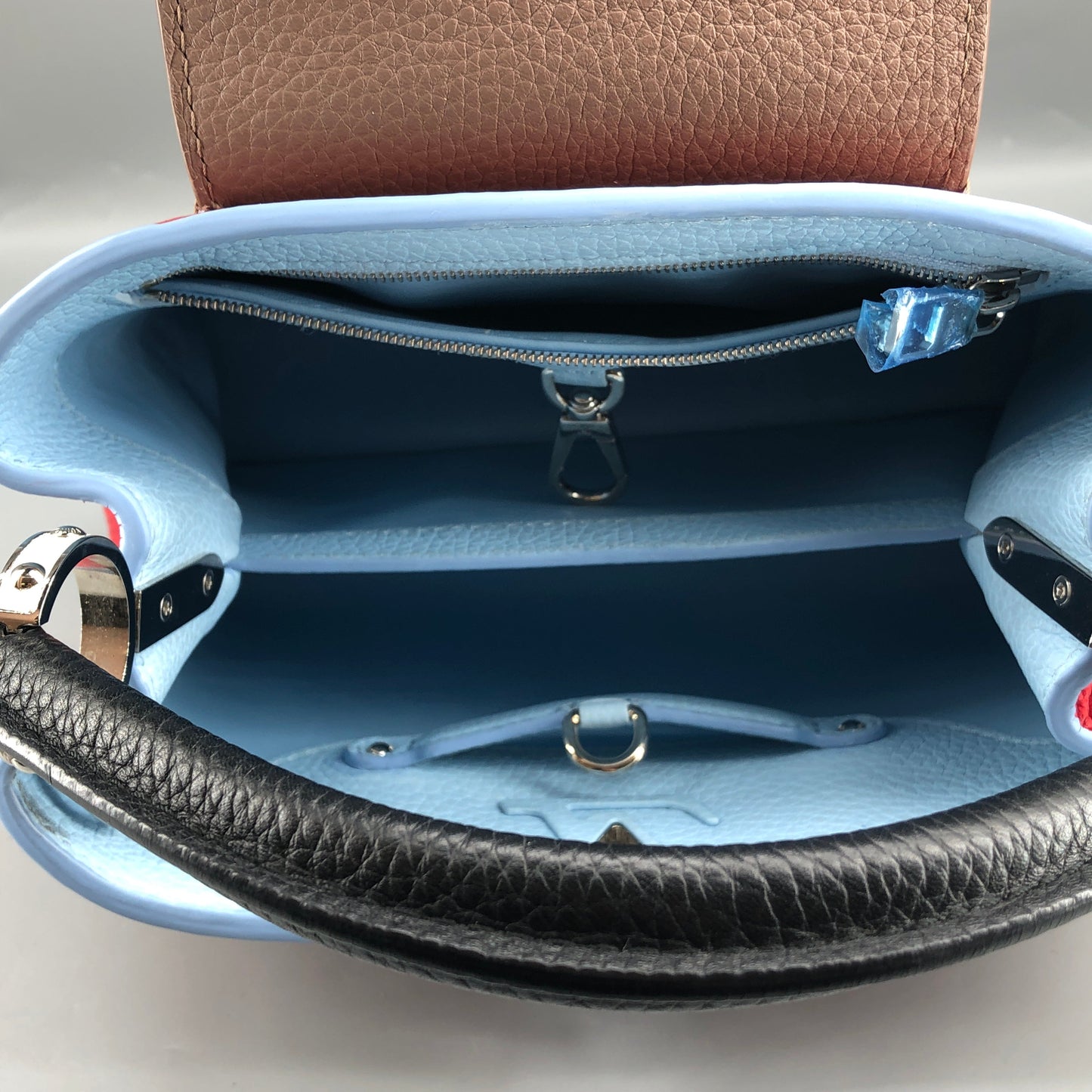 Louis Vuitton Capucines PM Taurillon Leather Handbag Red Light Blue Two-Tone