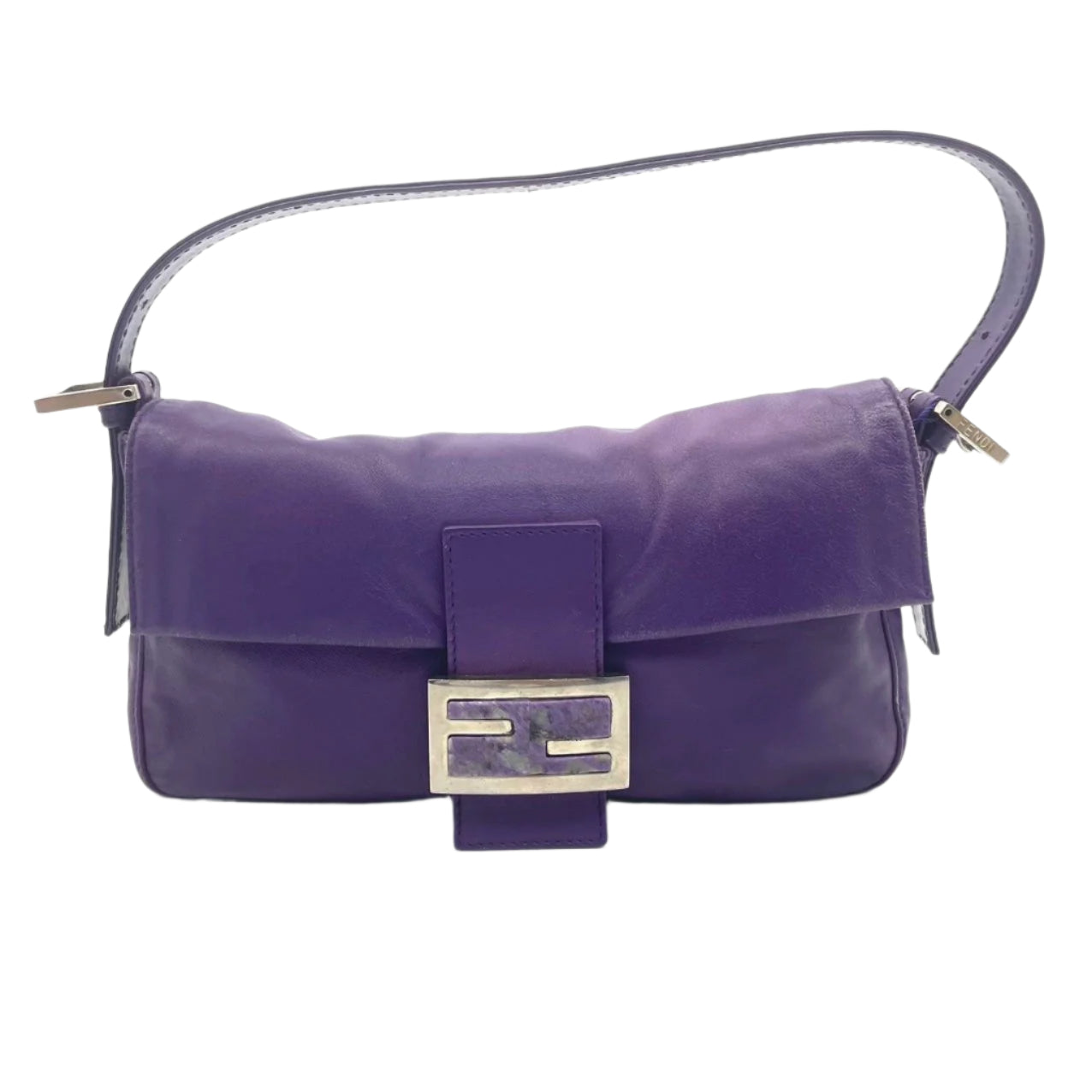 Fendi Baguette Purple Lambskin Leather Shoulder Bag Silver Hardware