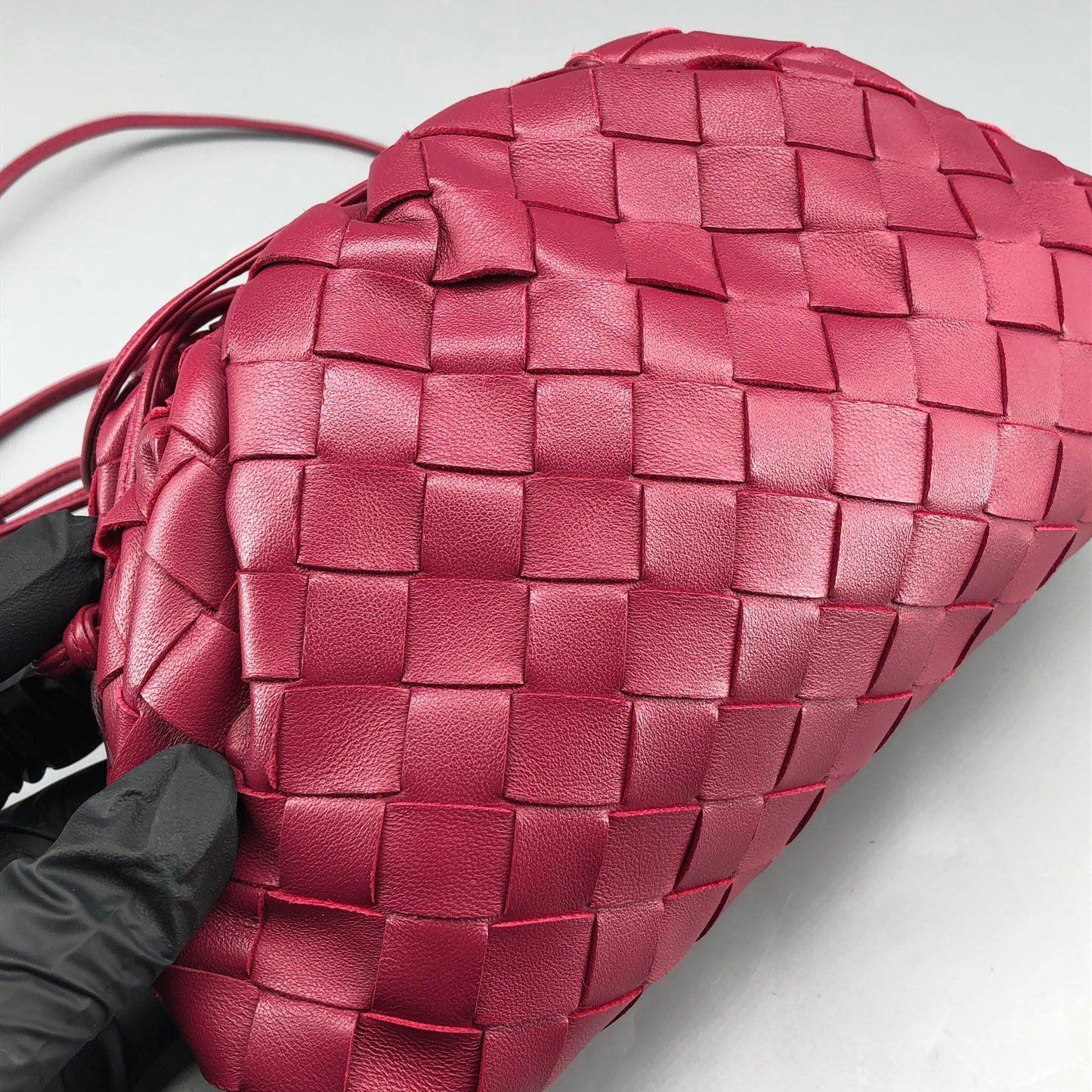 Bottega Veneta Wine Red Intrecciato Woven Mini Pouch Crossbody Bag