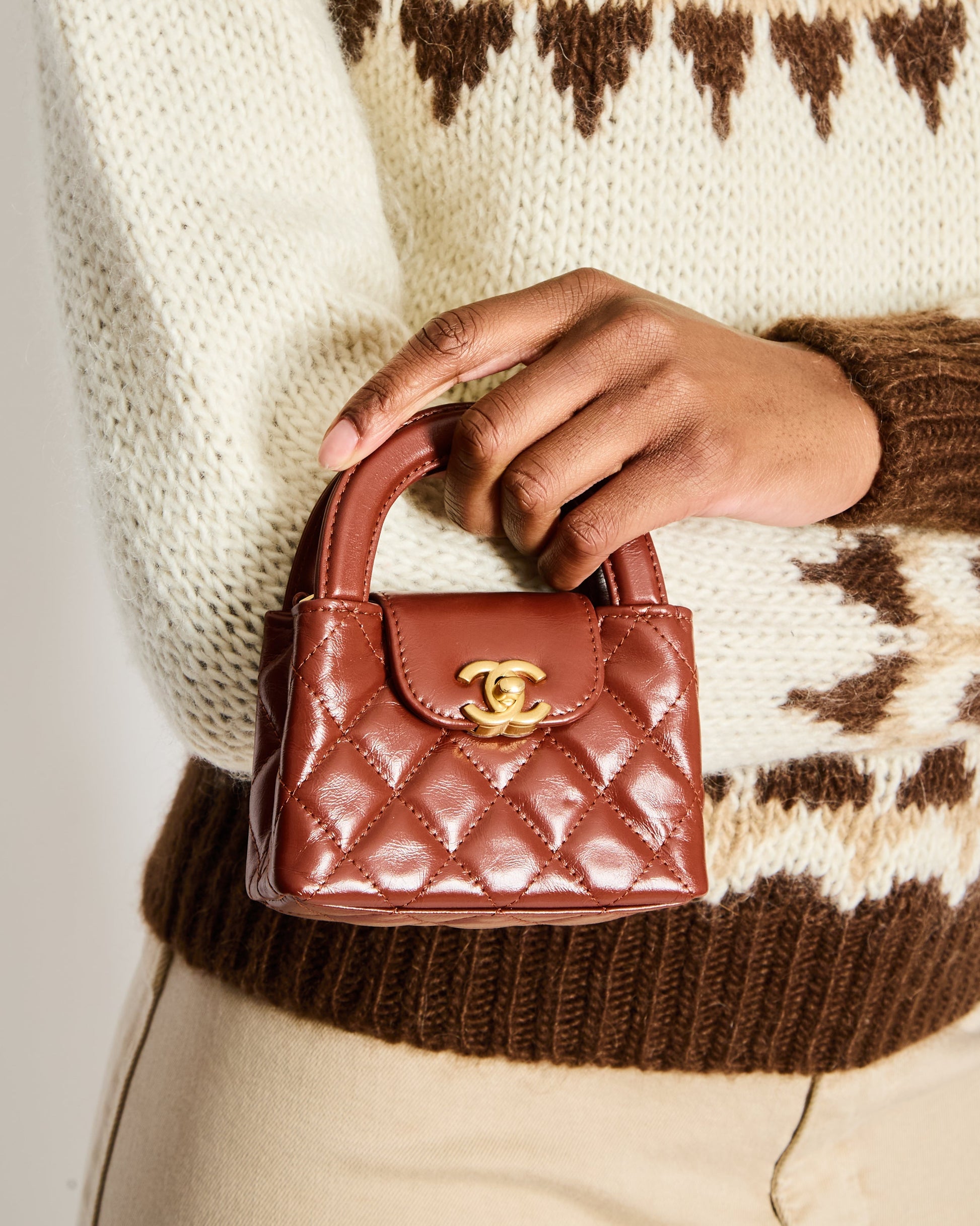Chanel Brown Nano Mini Kelly Shopping Shopping Bag - Rovelle Bags