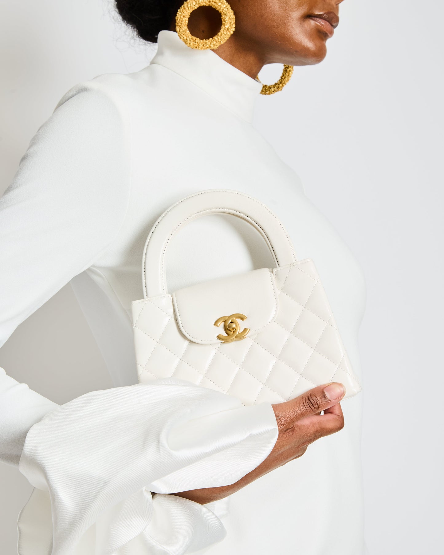 Chanel White Small Mini Kelly Shopping Shopping Bag - Rovelle Bags