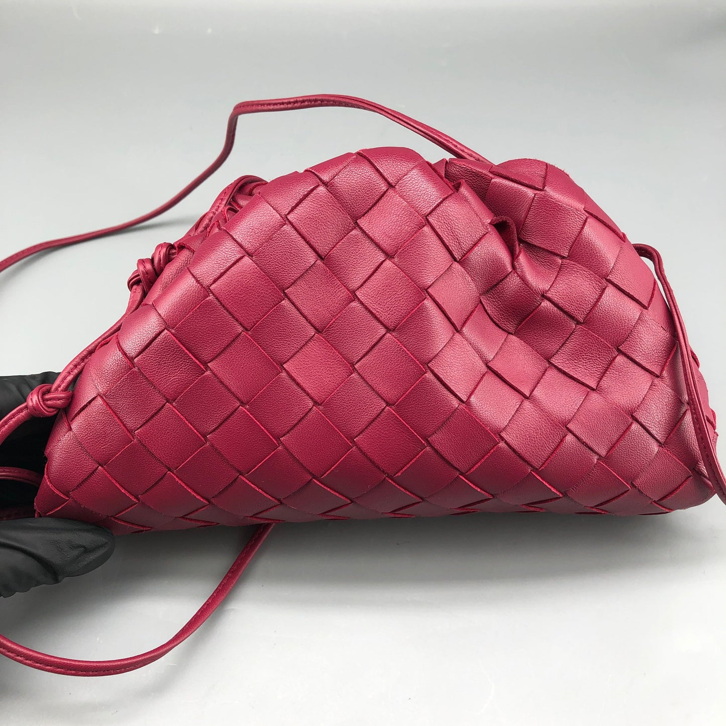 Bottega Veneta Wine Red Intrecciato Woven Mini Pouch Crossbody Bag