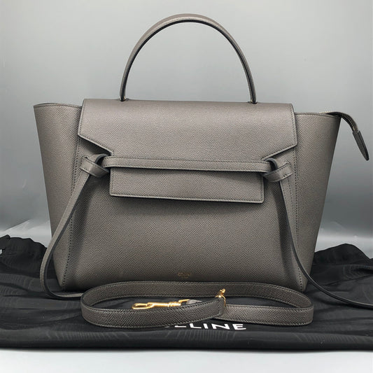 Celine Mini Belt Bag Grey Grained Leather Handbag