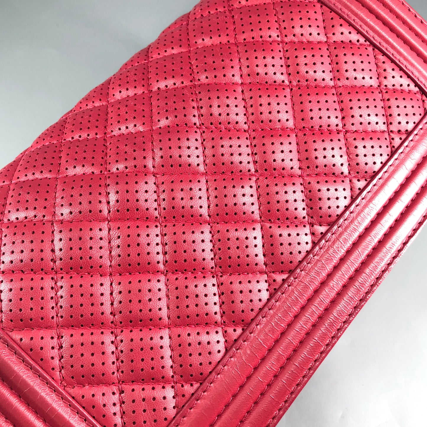 Chanel Boy Perforated Lambskin Quilted Shoulder Bag Hot Pink