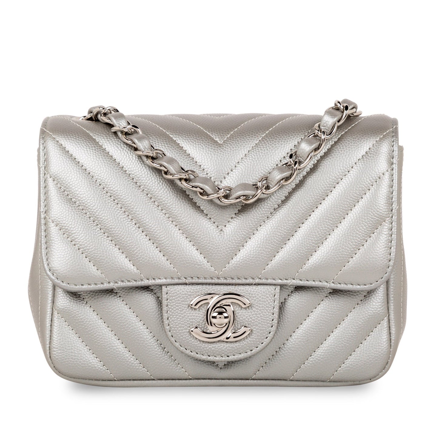 Chanel Classic Flap Caviar Silver Shoulder Bag Style 18