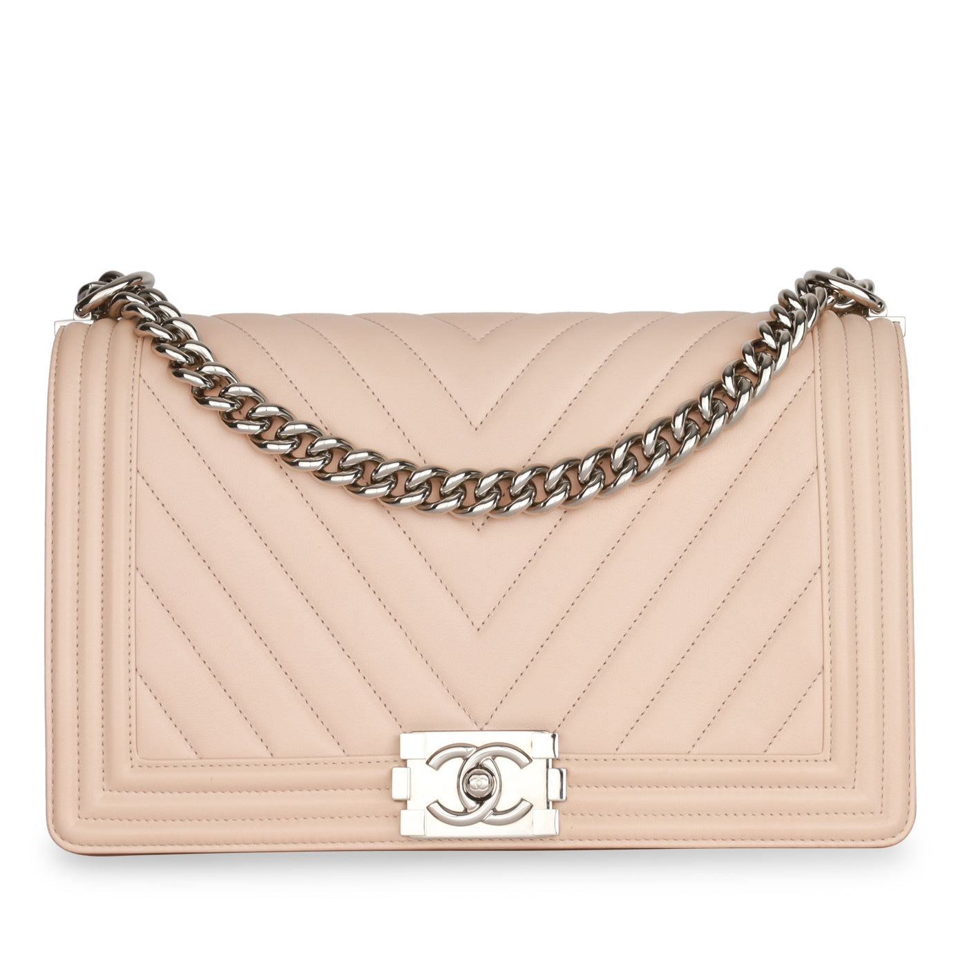 Chanel Boy Bag Lambskin Silver Shoulder Bag