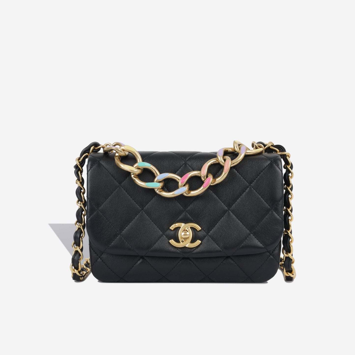 Chanel Seasonal Rainbow Chain Flap - Black Goatskin Ghw