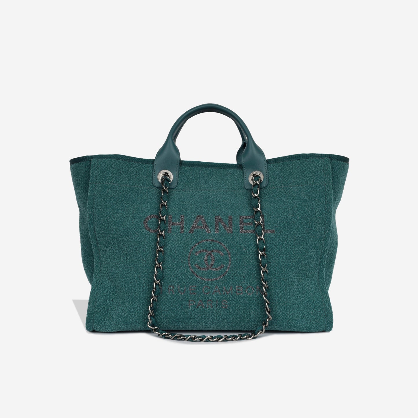 Chanel Deauville Tweed Silver Tote Bag