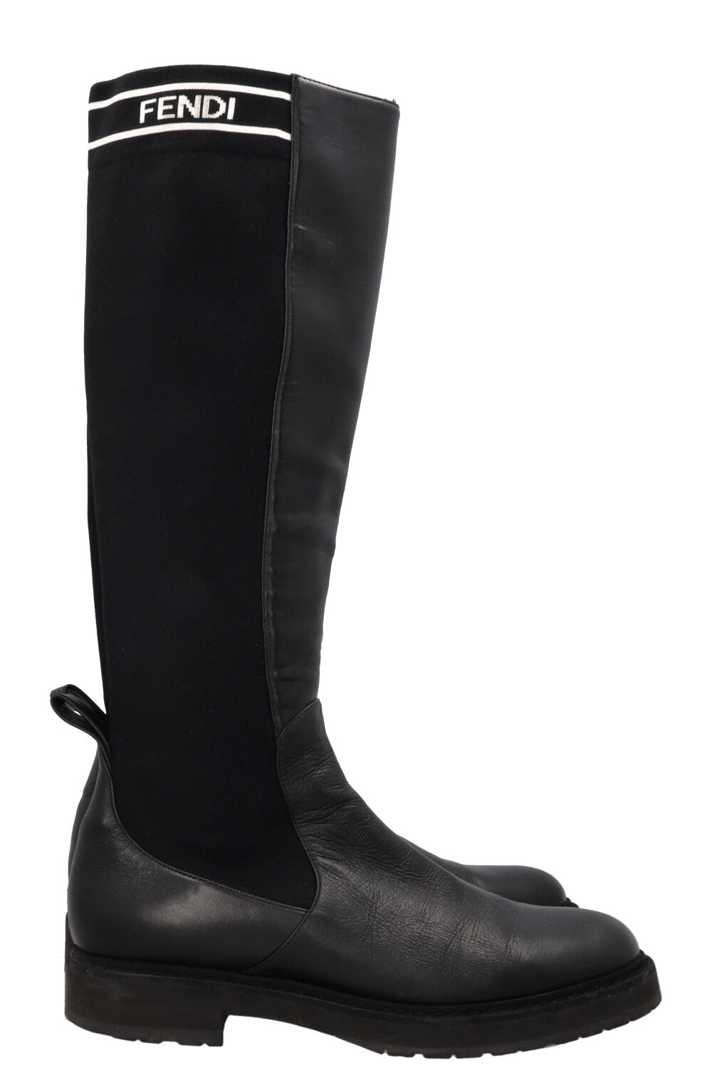 FENDI Logo Sock Knee High Boots Black