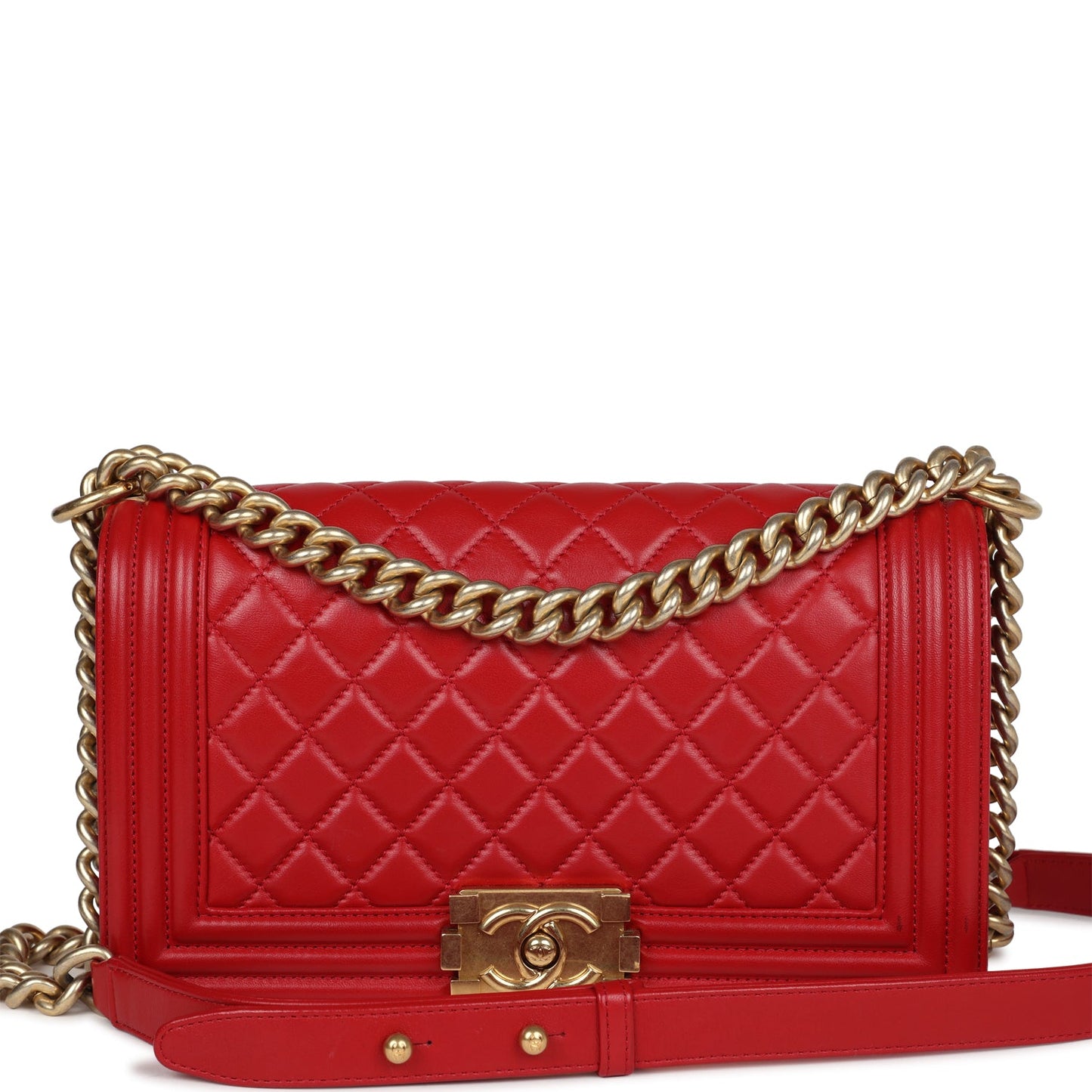 Chanel Medium Boy Bag Red Lambskin Antique Gold Hardware
