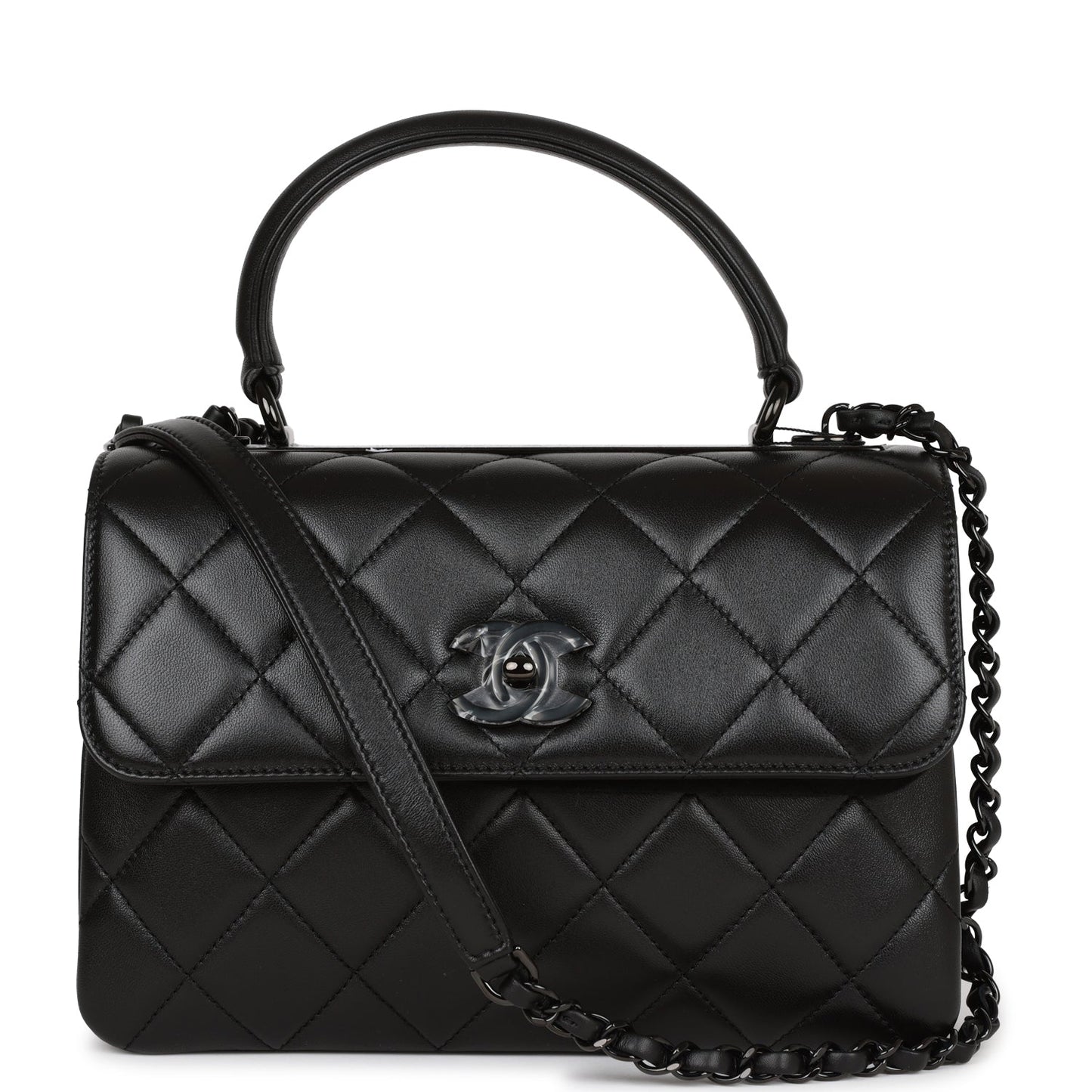 Chanel Large Trendy Cc Bag So Black Lambskin Black Hardware