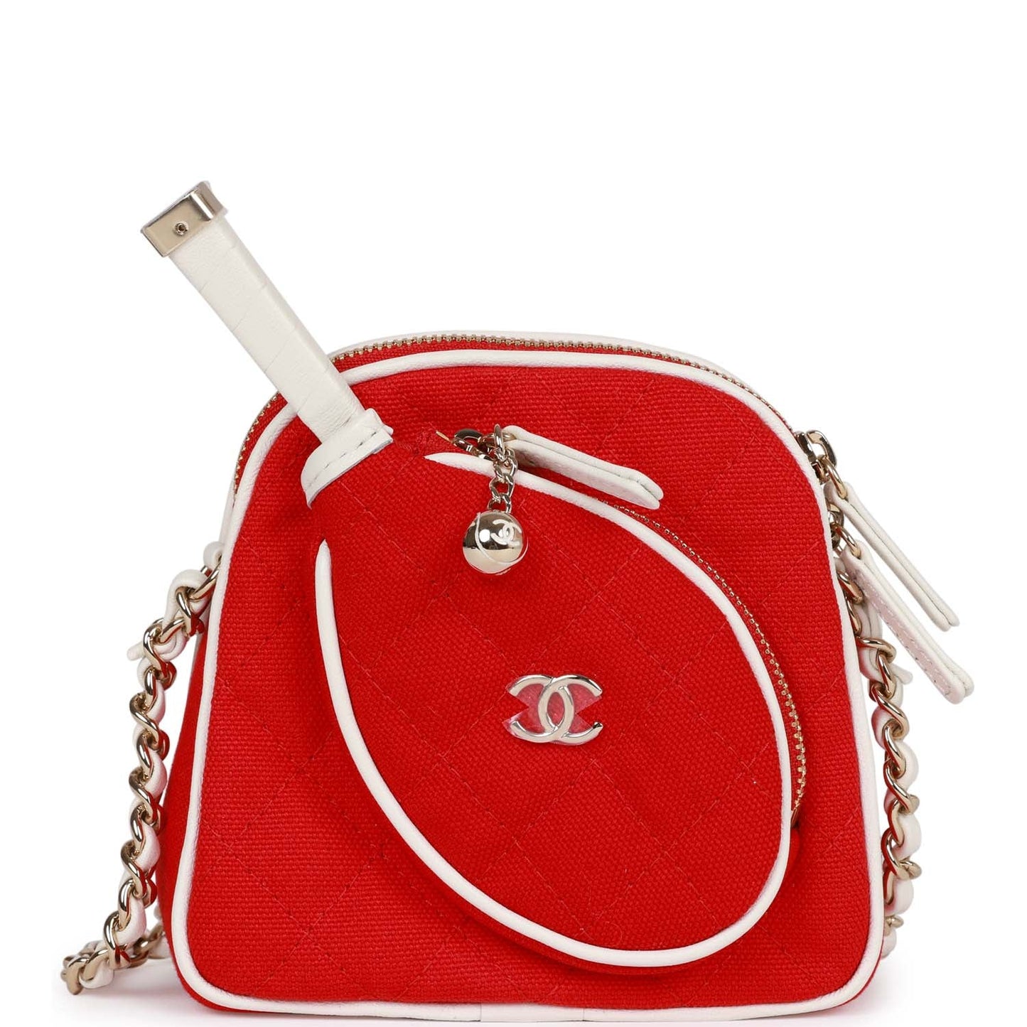 Chanel Monte-Carlo Mini Crossbody Tennis Bag Red Canvas Light Gold Hardware Canvas