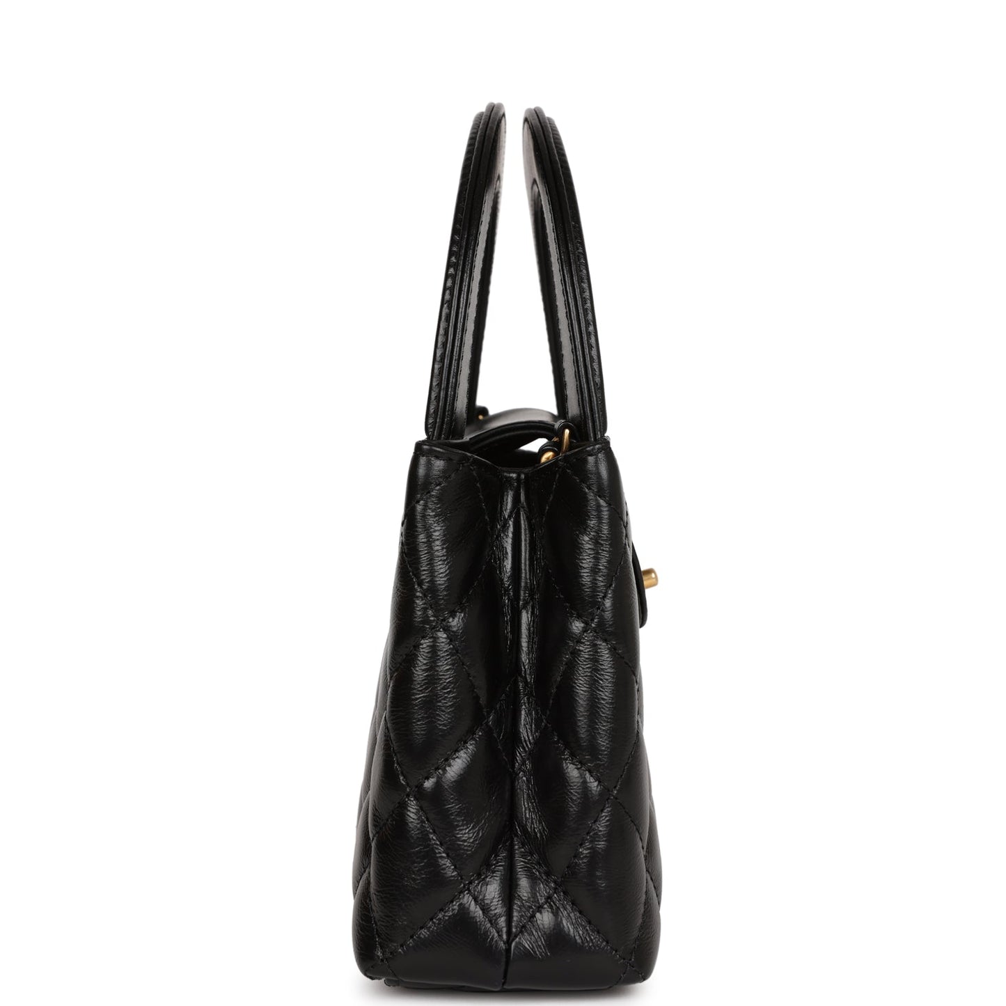 Chanel Small Kelly Shopper Black Shiny Aged Calfskin Brushed Gold Hardware
