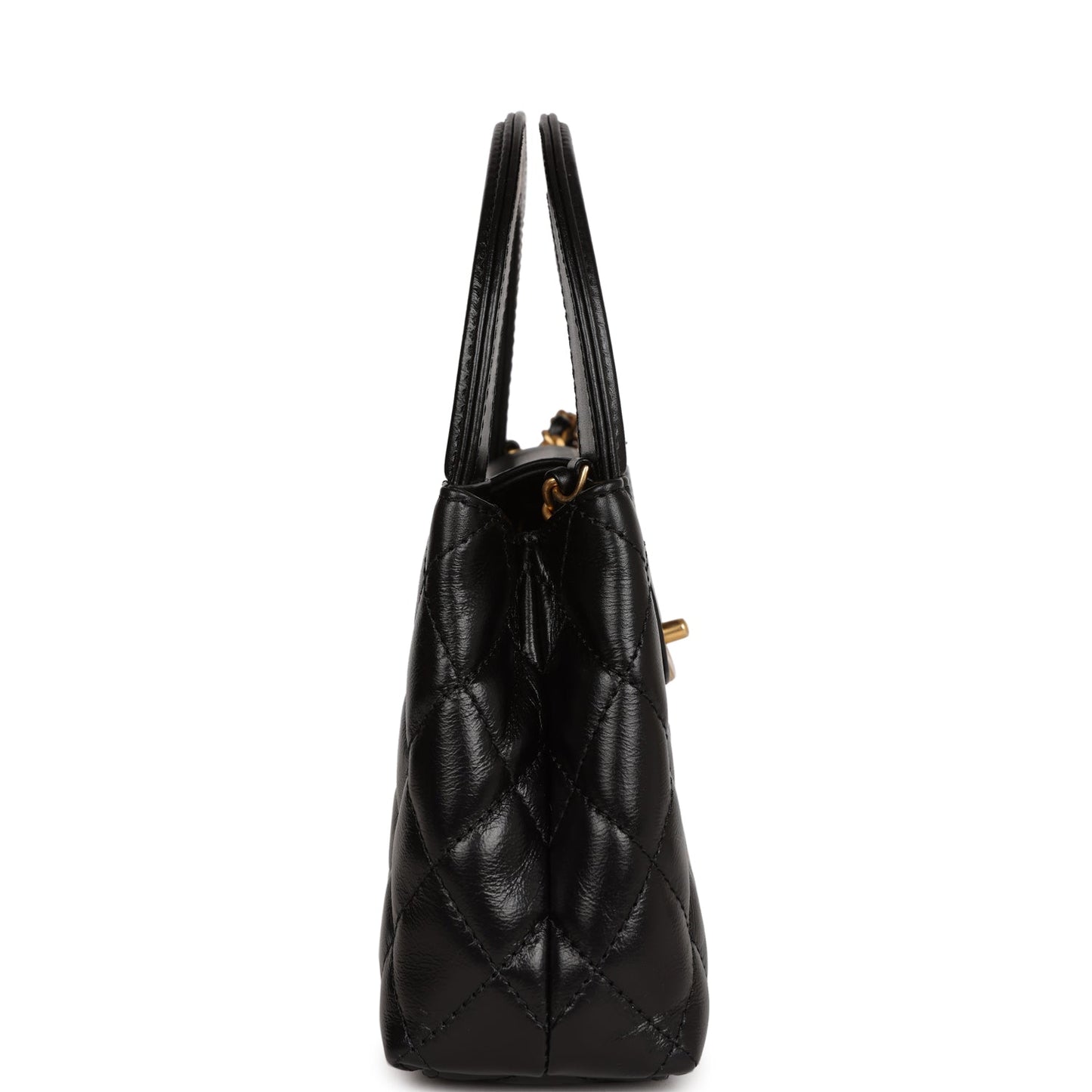 Chanel Small Kelly Shopper Black Shiny Aged Calfskin Brushed Gold Hardware