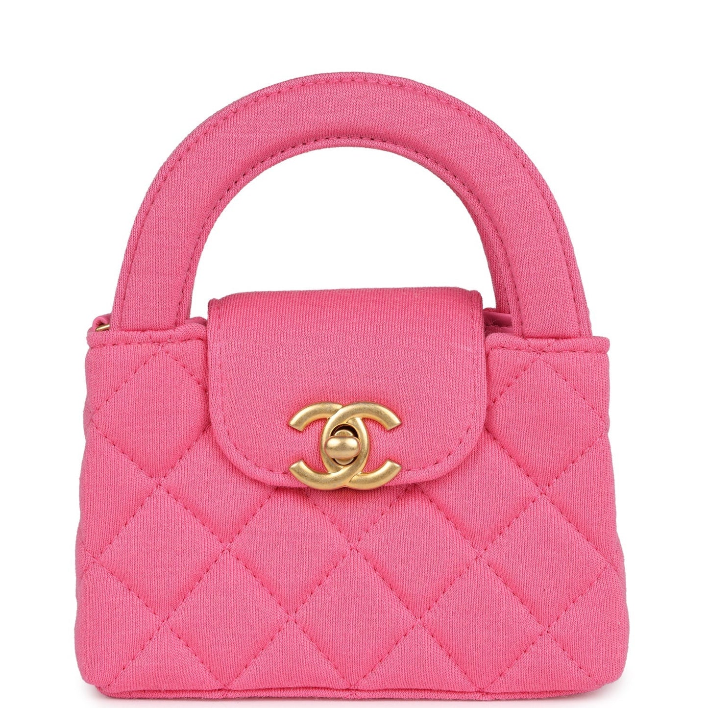 Chanel Nano Kelly Shopper Pink Jersey Brushed Gold Hardware