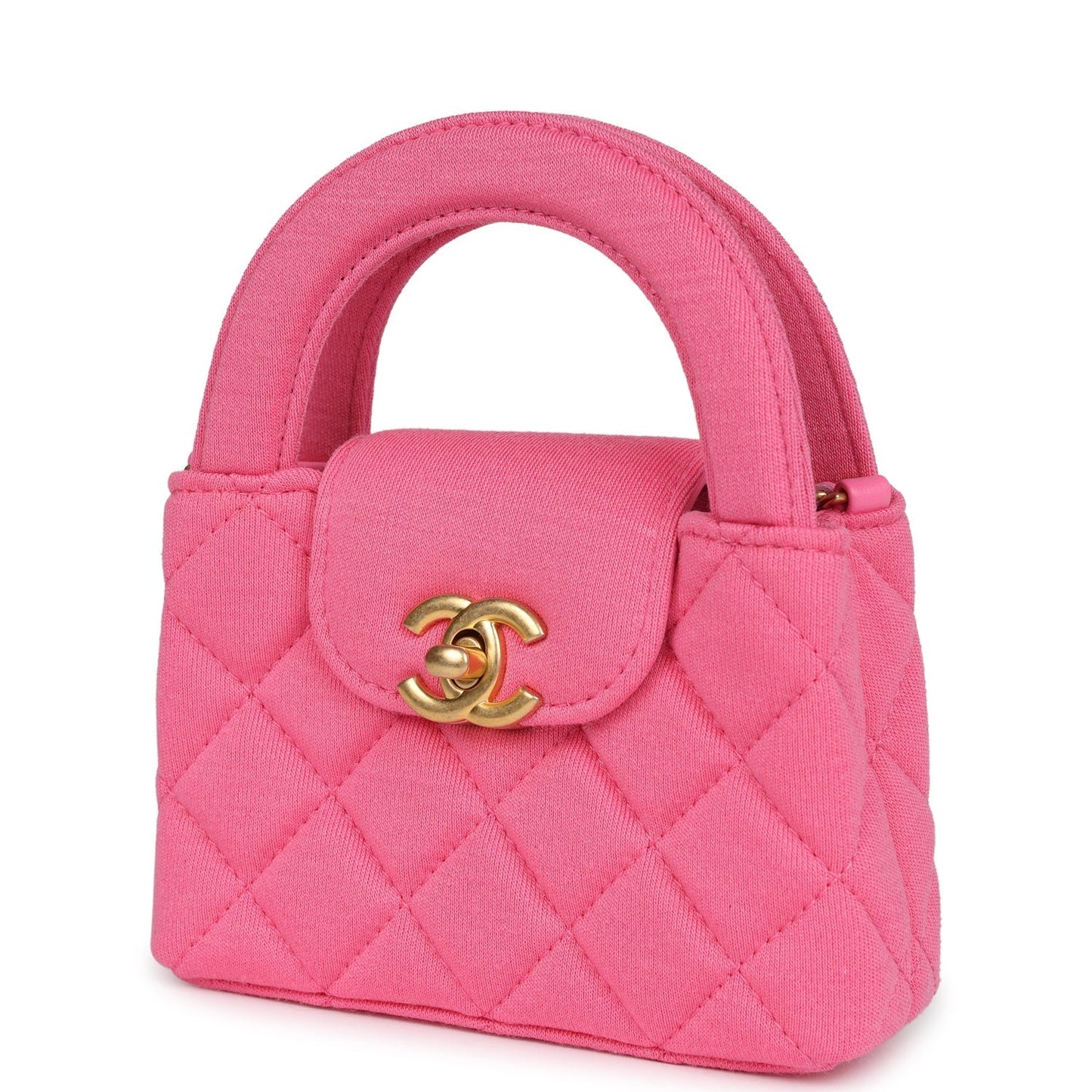 Chanel Nano Kelly Shopper Pink Jersey Brushed Gold Hardware