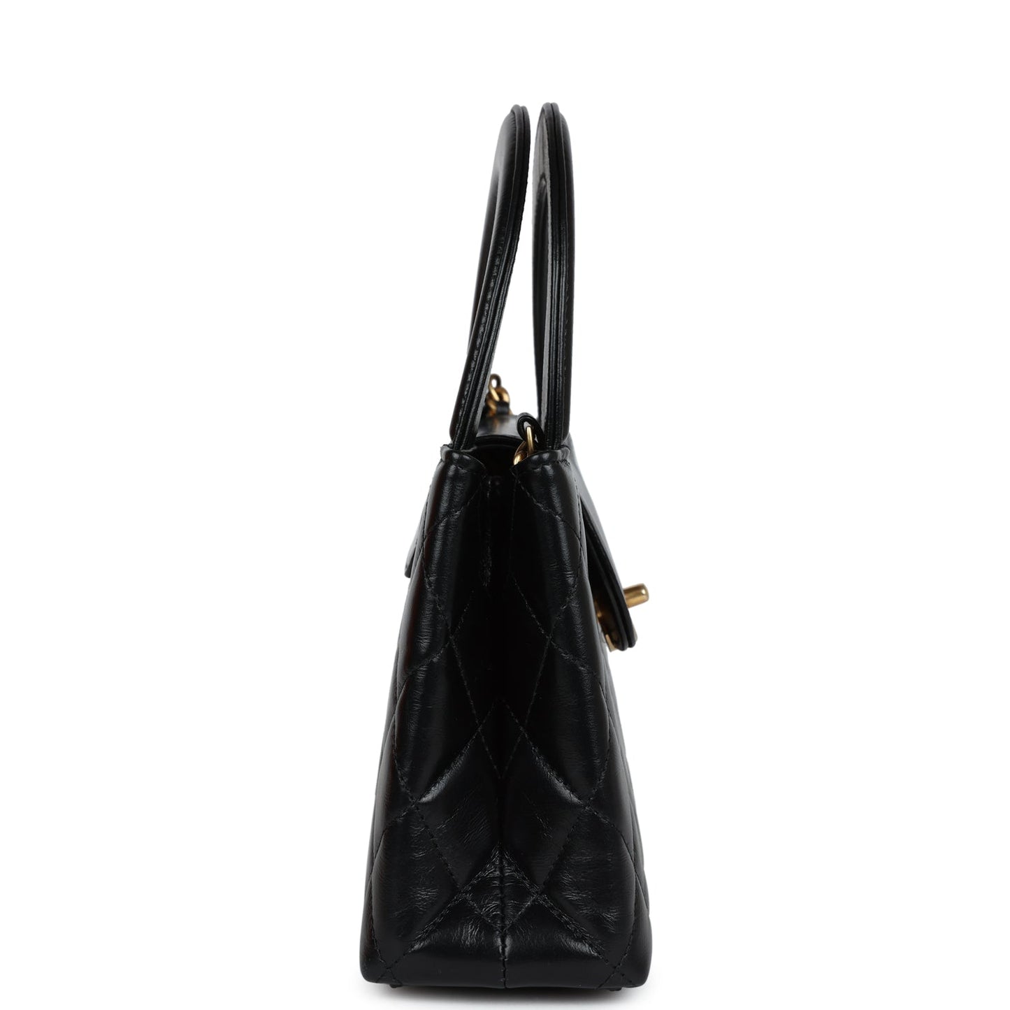 Chanel Small Kelly Shopper Black Shiny Aged Calfskin Brushed Gold Hardware
