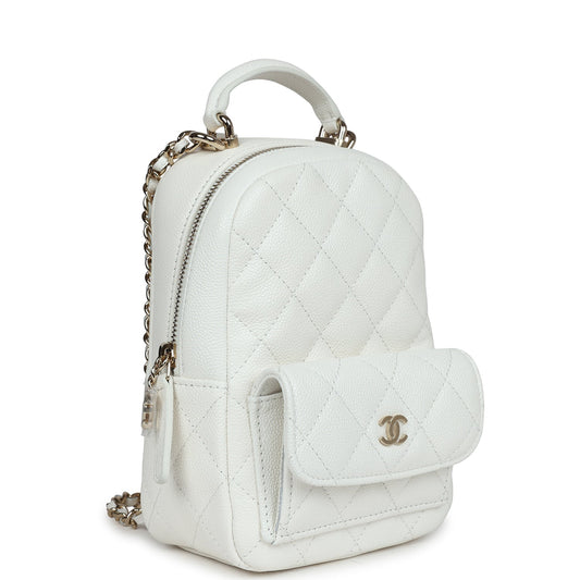 Chanel Mini Phone Holder Backpack White Caviar Light Gold Hardware