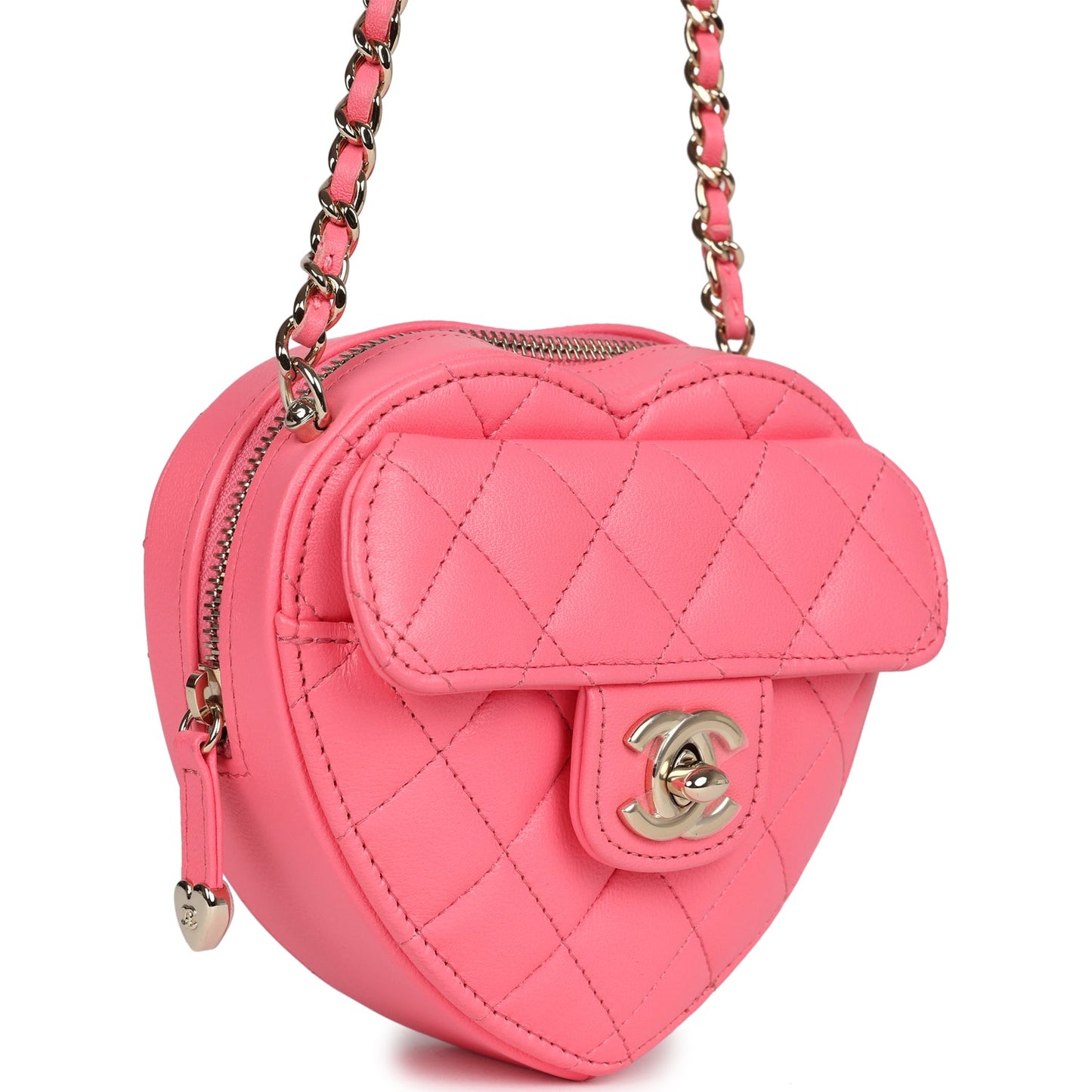 Chanel CC In Love Small Heart Bag Pink Lambskin Light Gold Hardware