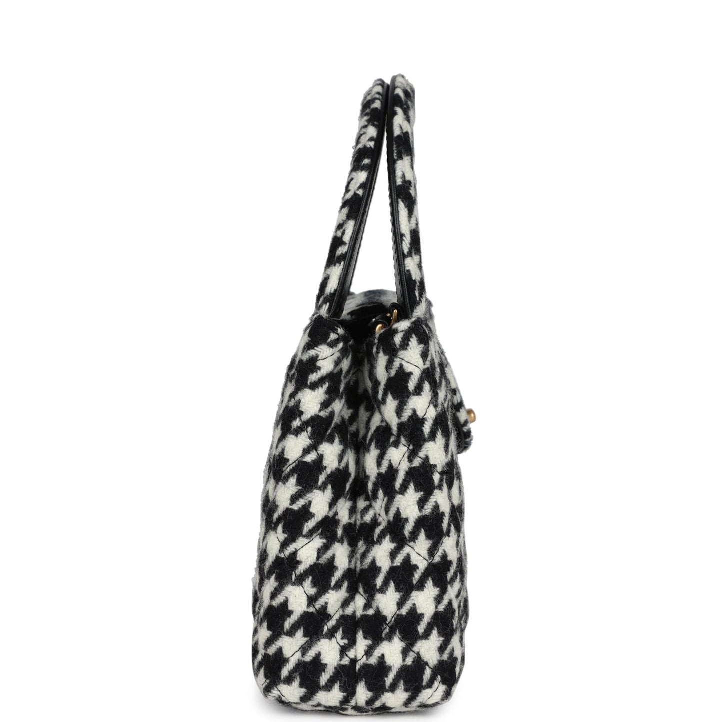 Chanel Small Kelly Shopper Black and White Houndstooth Tweed Brushed Gold Hardware
