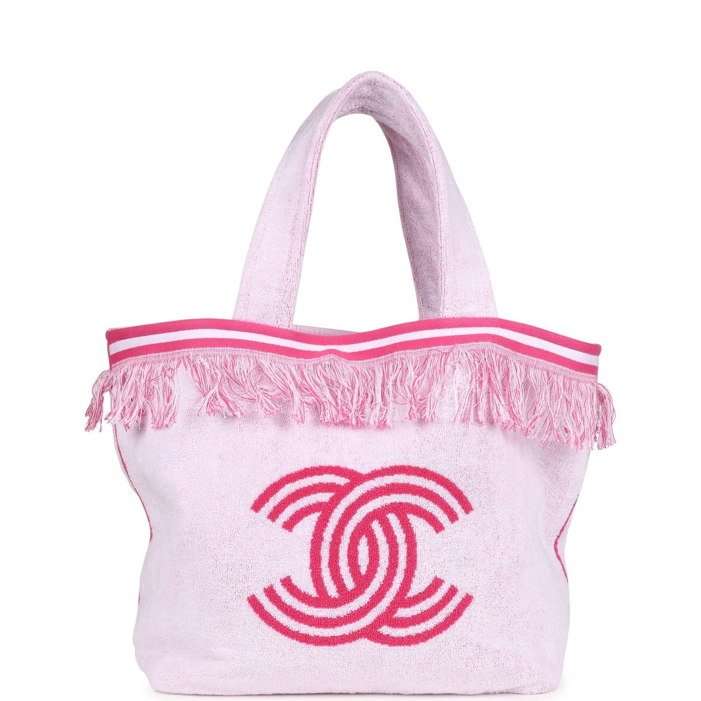 Chanel CC Beach Tote Bag & Towel Set Pink & White Canvas & Terry