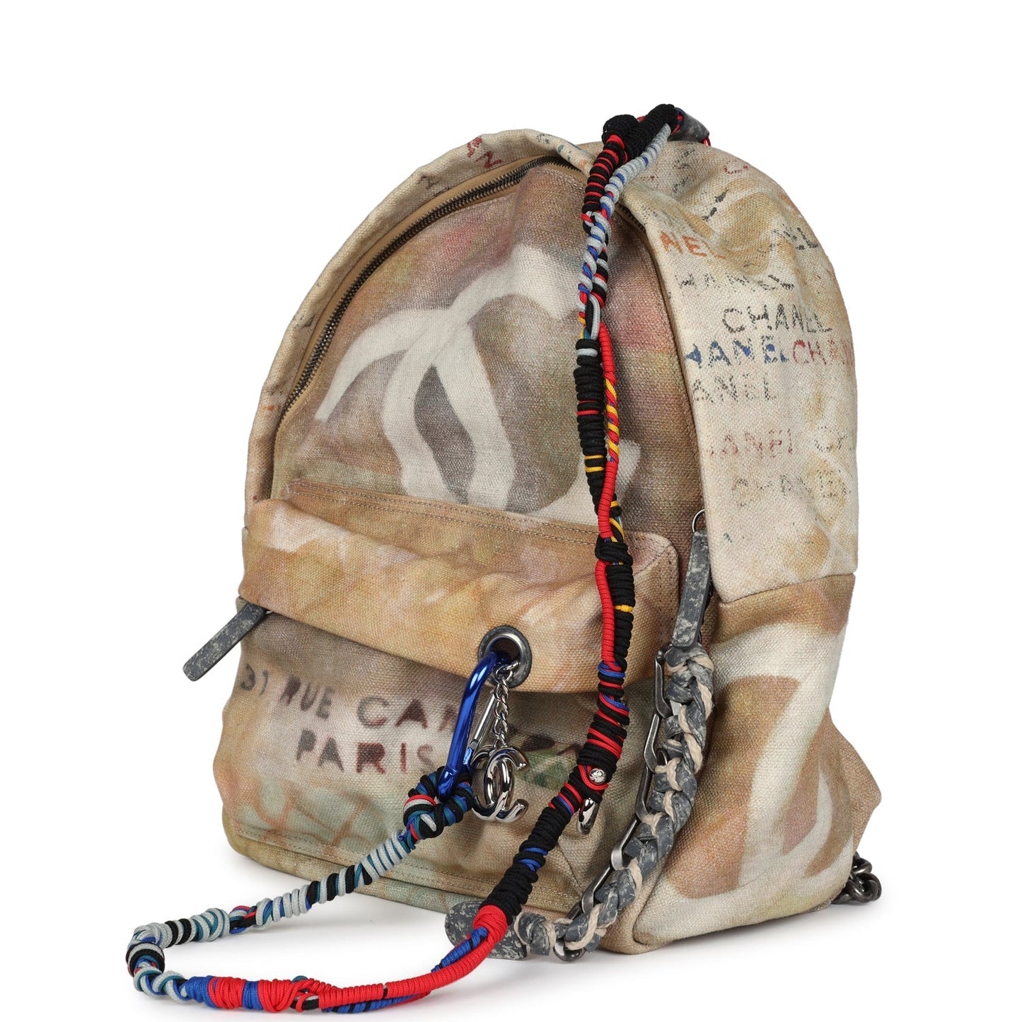 Chanel Graffiti Backpack Beige Multicolored Canvas Silver Hardware