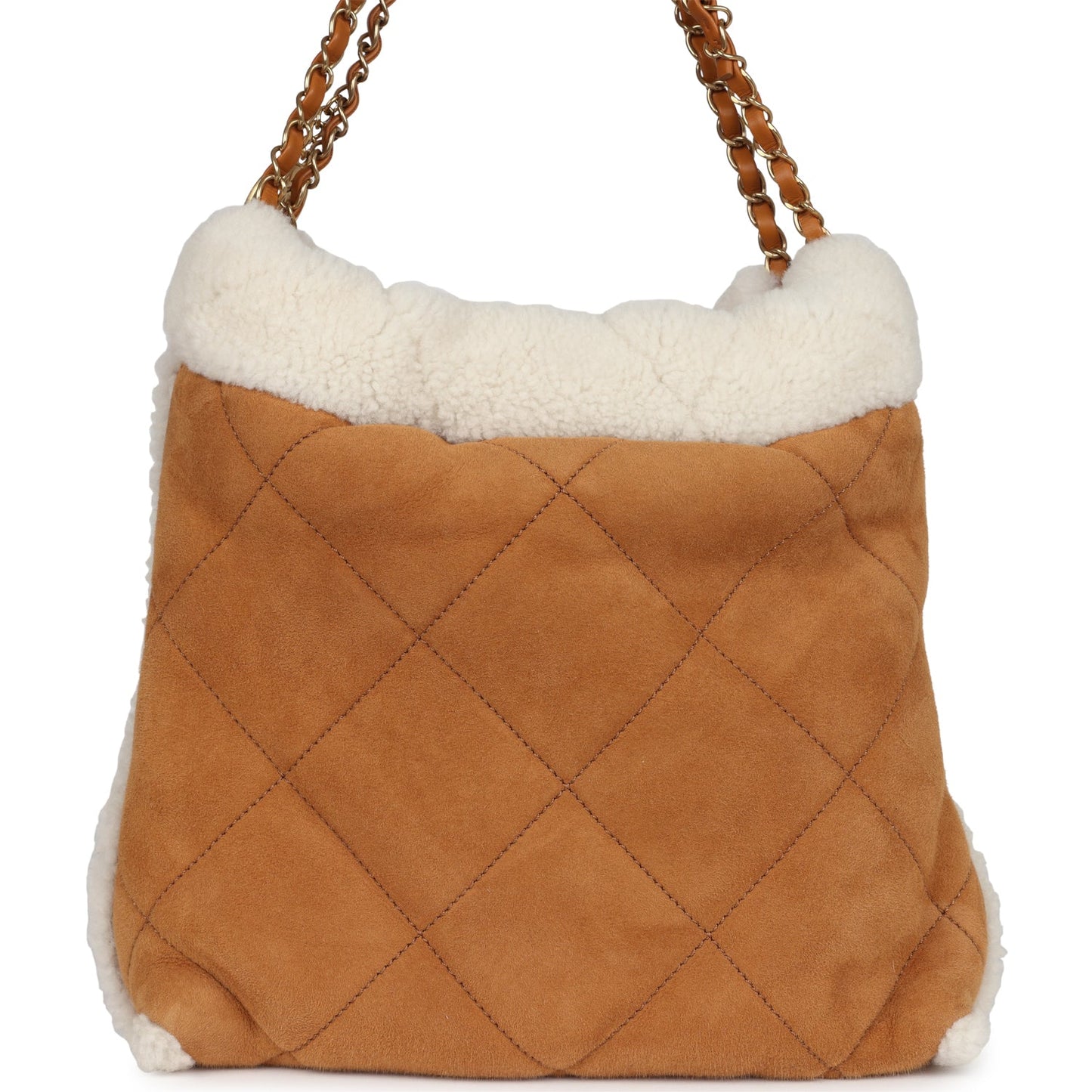 Chanel Small 22 Bag Tan Suede and White Shearling Gold Hardware