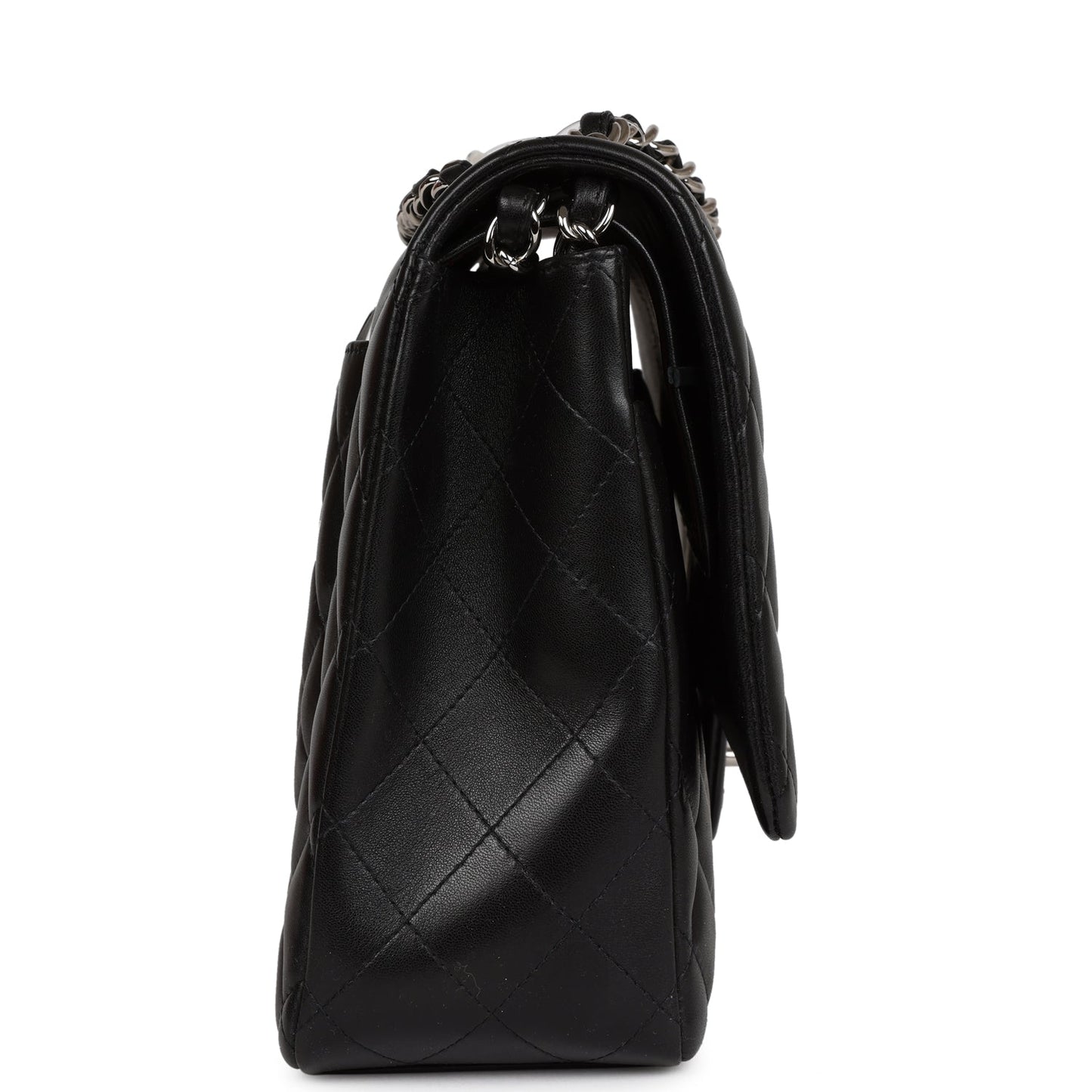 Chanel Maxi Classic Double Flap Bag Black Lambskin Silver Hardware