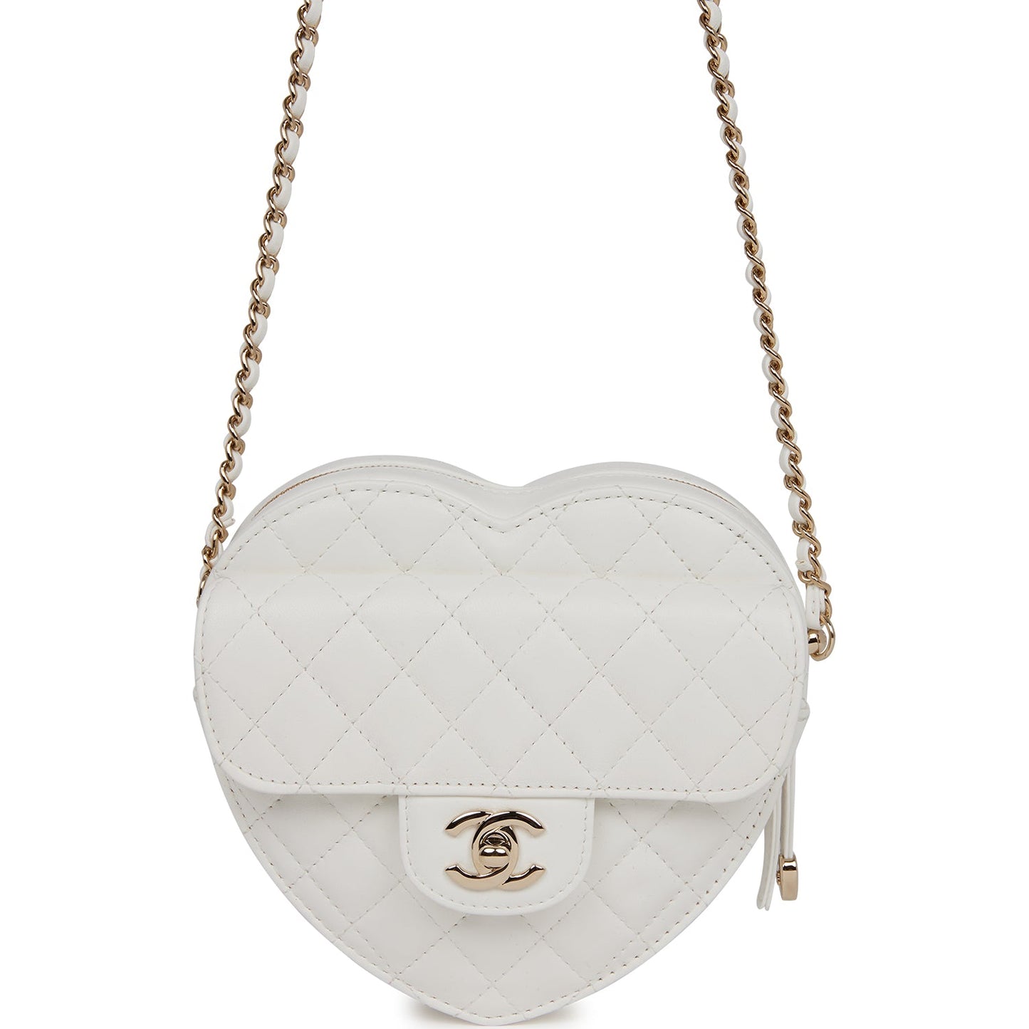 Chanel Cc In Love Large Heart Bag White Lambskin Light Gold Hardware